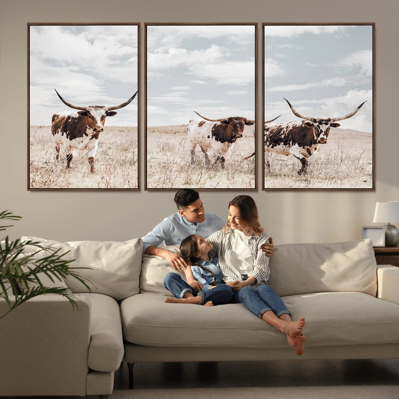 65621083-MGV-CV-36X24-Texas Longhorn Wall Art – Rustic Western Cattle Canvas Print, Southwestern Ranch Photography Decor for Living Room, Office,