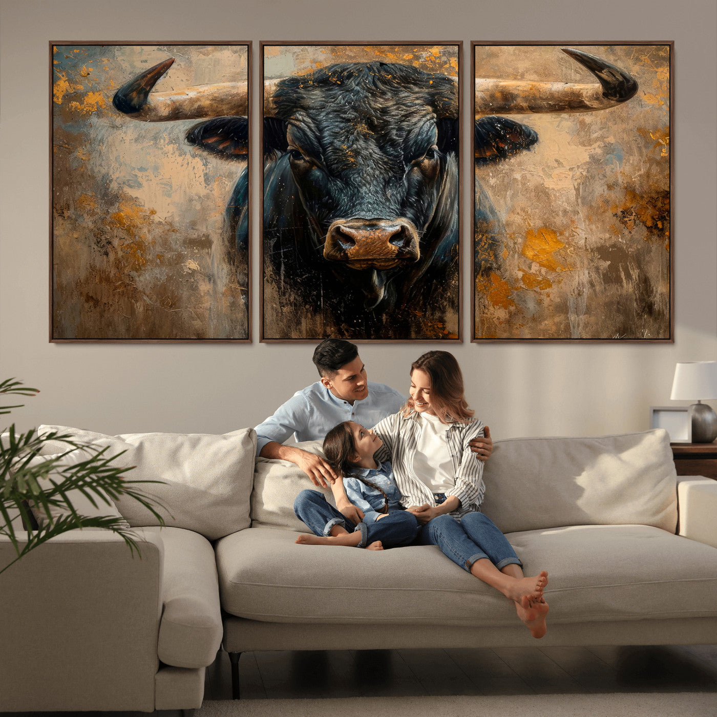 91615410-MGV-CV-36X24-Bull Wall Art – Rustic Western Longhorn Canvas Print, Powerful Abstract Animal Painting, Farmhouse Ranch Decor for Living Room,