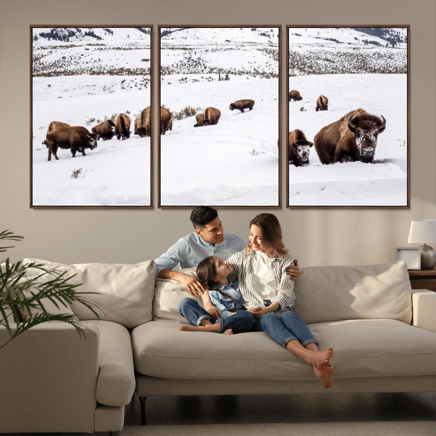 38217250-MGV-CV-36X24-Bison Herd Wall Art – Wildlife Canvas Print of Buffalo Winter Snow Scene, Rustic Western Lodge Décor, Farmhouse & Cabin Nature