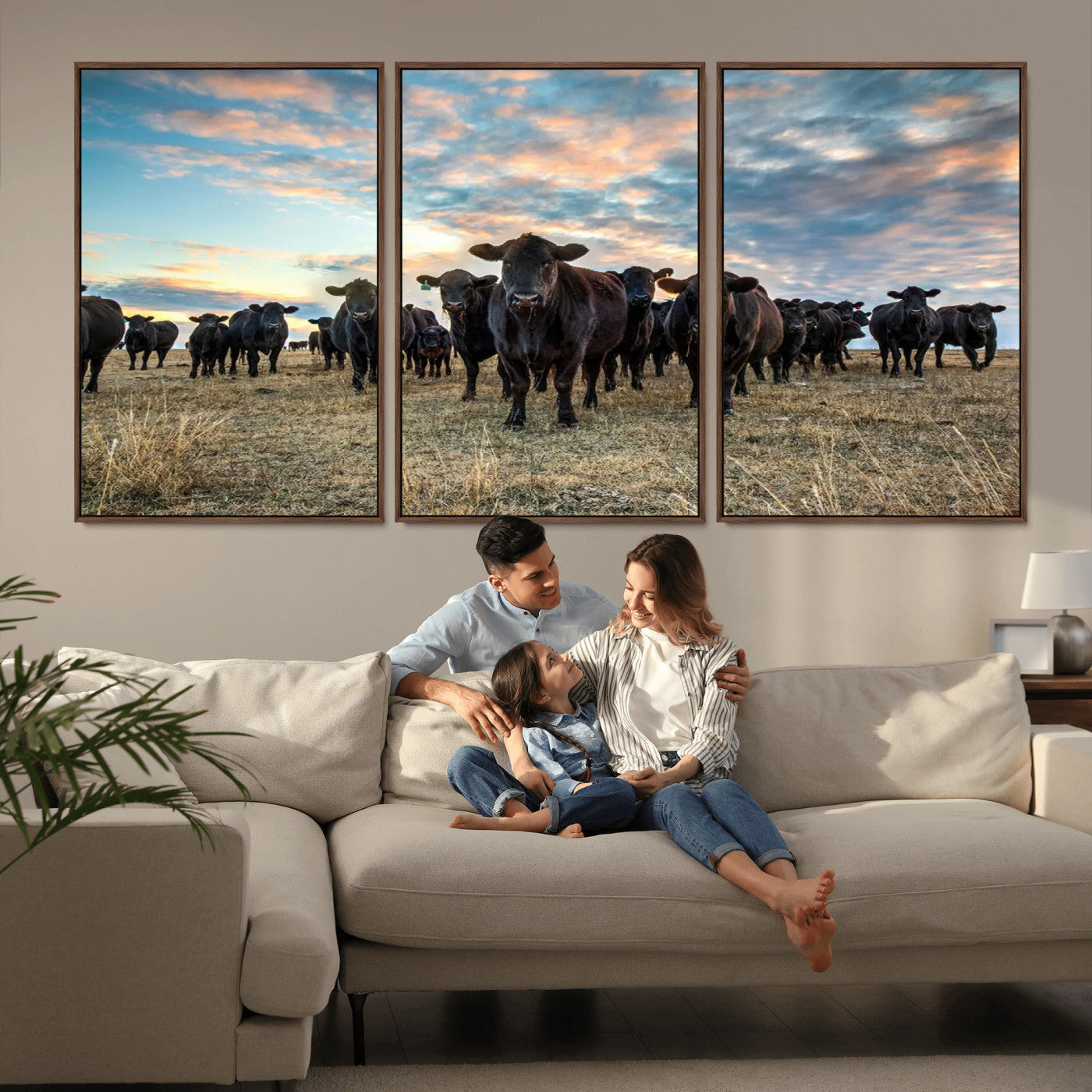 13867292-MGV-CV-36X24-Black Cattle Wall Art – Rustic Ranch Herd Canvas Print, Western Farmhouse Country Landscape Decor for Living Room, Office, or