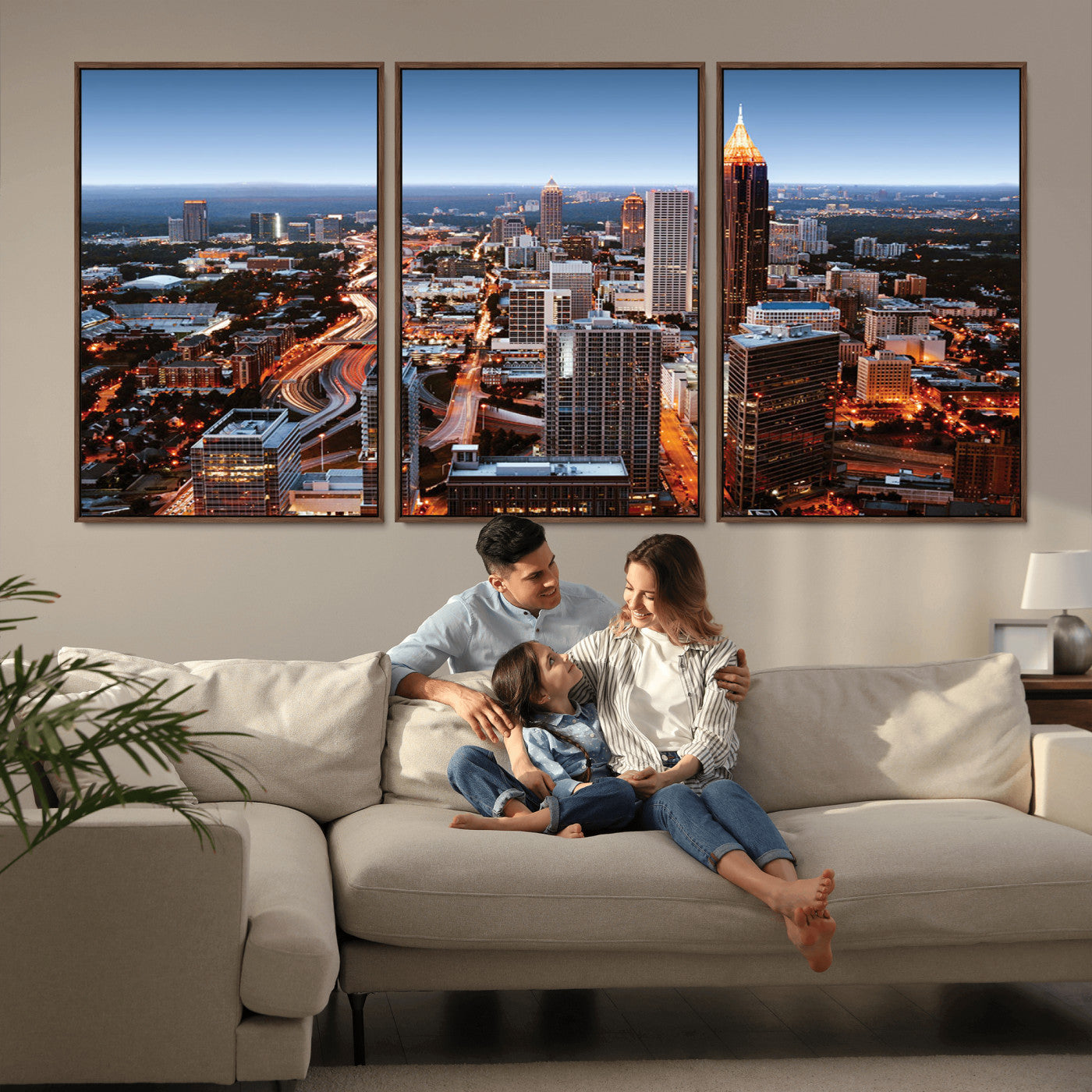 25096967-MGV-CV-36X24-Atlanta Skyline Wall Art – Vibrant Cityscape Canvas Print, Modern Night Lights Urban Decor for Office, Living Room, or Apartment