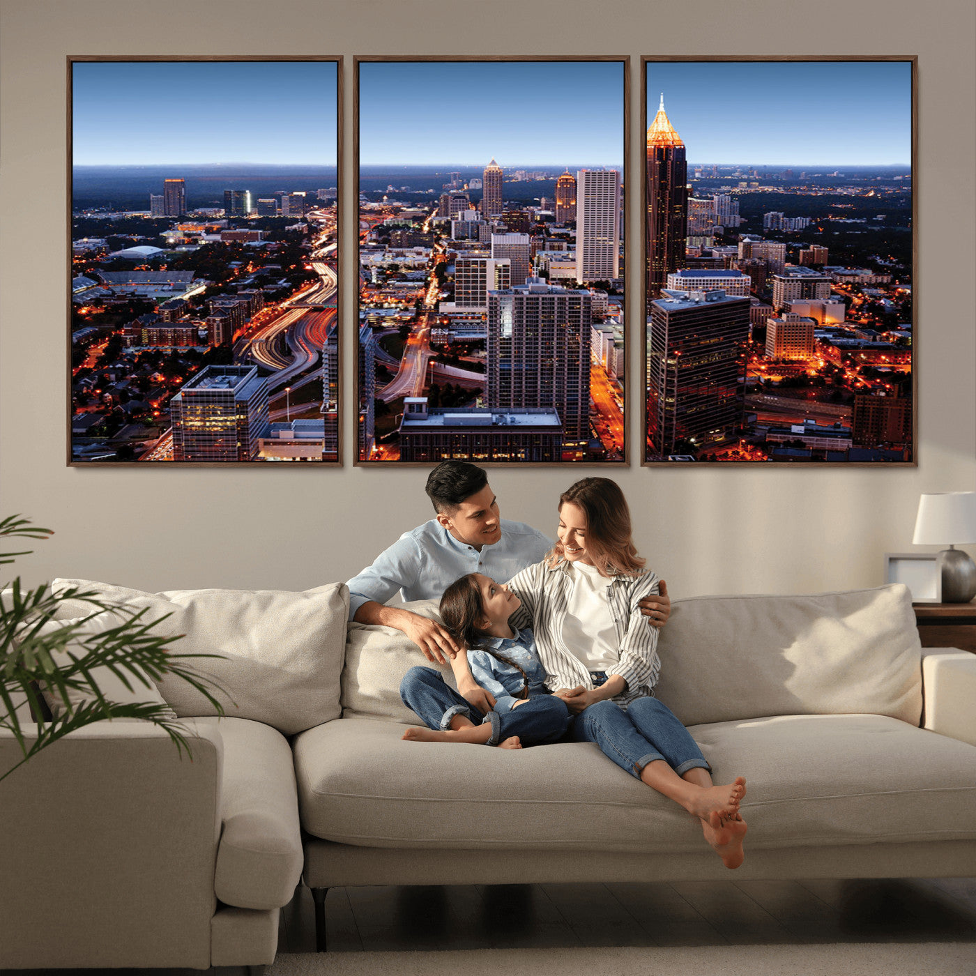 81886632-MGV-CV-36X24-Atlanta Skyline Wall Art – Vibrant City Lights Canvas Print, Modern Urban Cityscape Decor for Living Room, Office, or Apartment