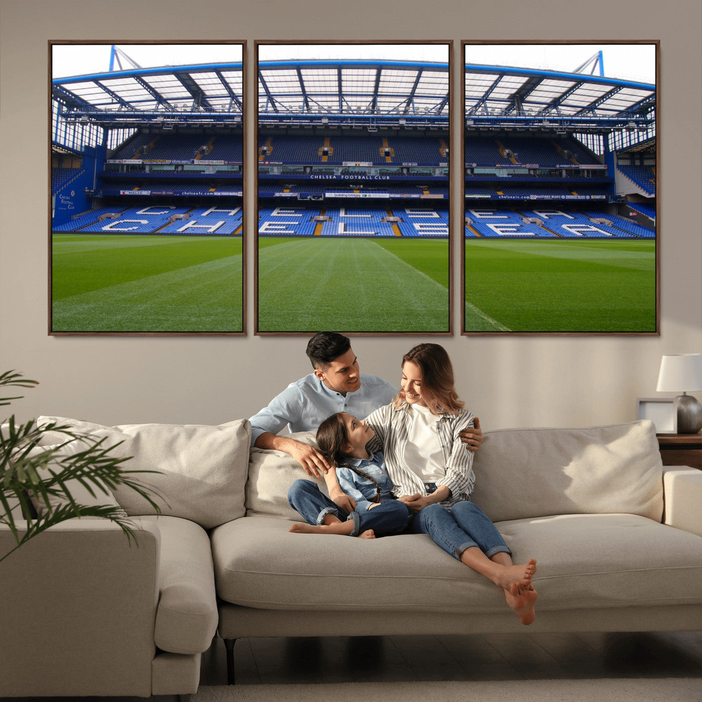 38616413CHELSA-MGV-CV-36X24-Chelsea Stadium Wall Art – Panoramic Football Field Canvas Print, Game Day Sports Decor for Living Room, Office, or Man Cave