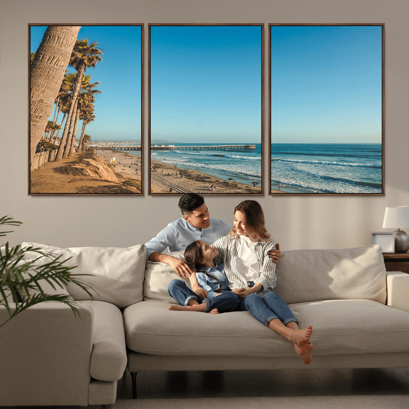 92568259-MGV-CV-36X24-California Beach Wall Art – Palm Tree Pier Canvas Print, Coastal Ocean Photography Seaside Decor for Living Room, Bedroom, Office,