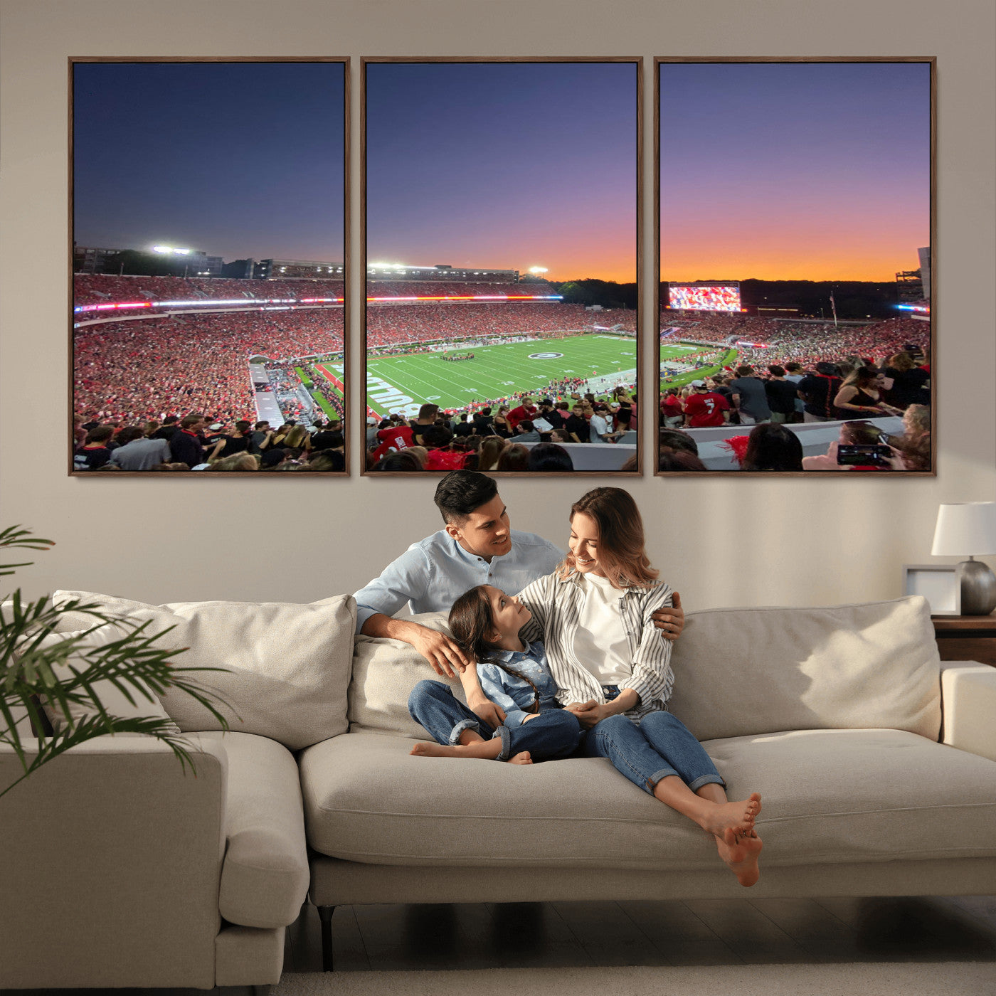 25139565-MGV-CV-36X24-Sanford Stadium Wall Art – Georgia Bulldogs Football Sunset Panorama Canvas Print, College Game Day Decor for Man Cave, Bar, or