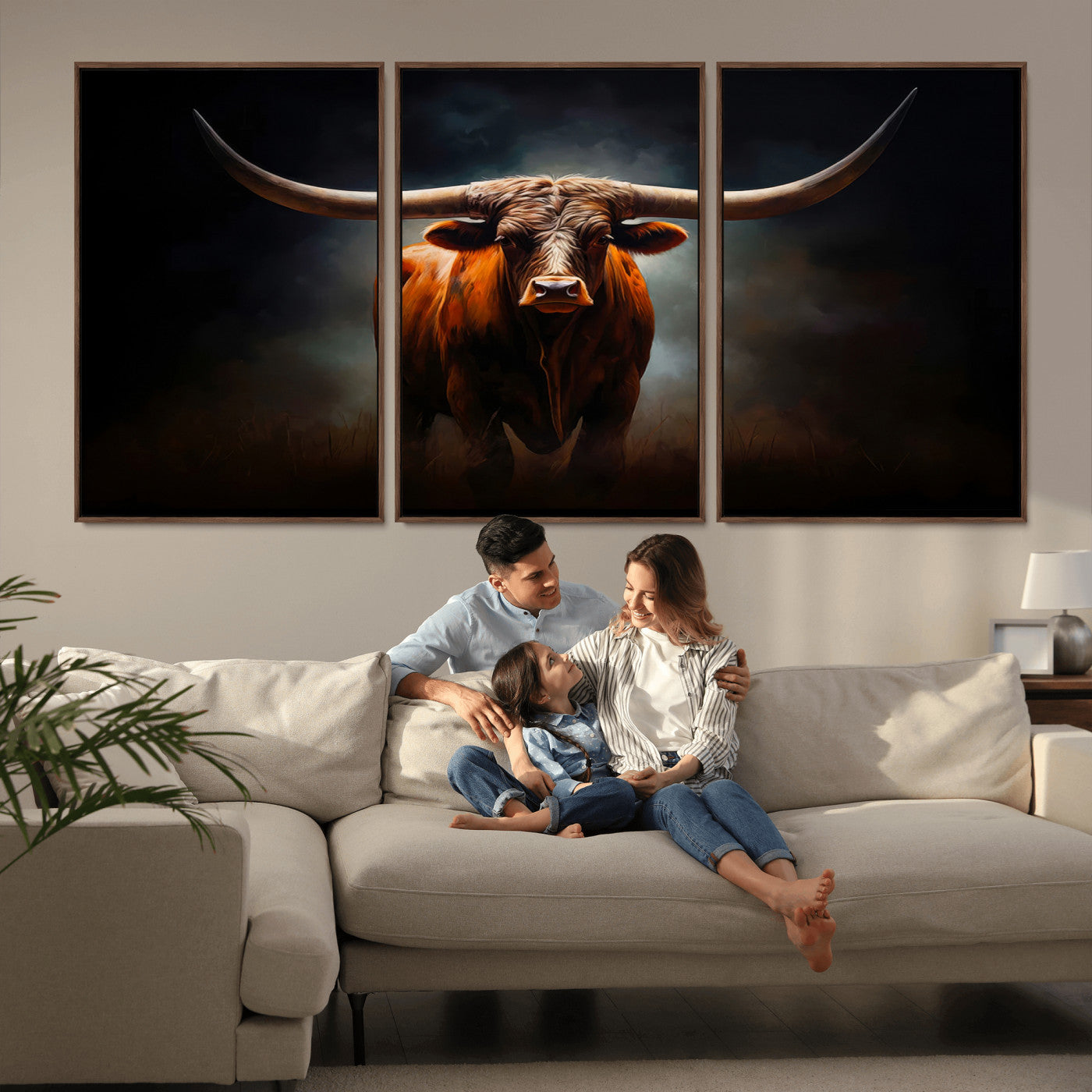 12484-MGV-CV-36X24-Texas Longhorn Wall Art Canvas Print, Framed Western Bull Art Picture Print, Moody Cattle Perfect Moody Western Decor Artwork