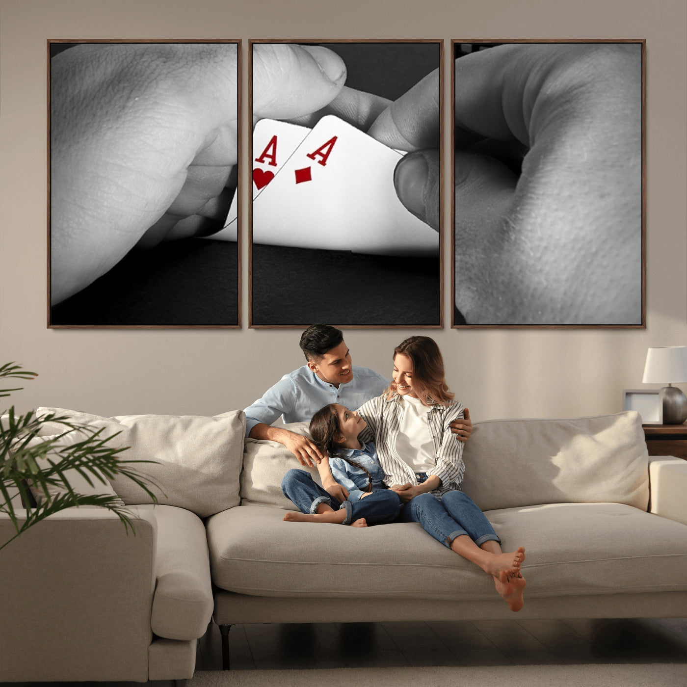 62460-MGV-CV-36X24-Poker Game Wall Art – Close Up of Hands Holding Aces with Chips, Casino Style Decor for Game Room, Man Cave or Office