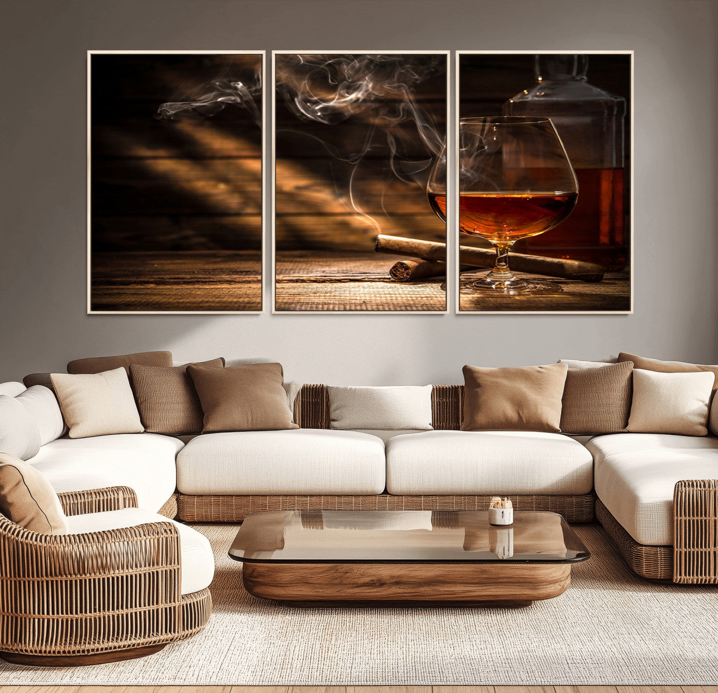 92305-MGV-CV-36X24-Whiskey & Cigar Wall Art – Moody Whiskey and Cigar Canvas Print, Sophisticated Bar or Home Lounge Decor for Office, Man Cave or