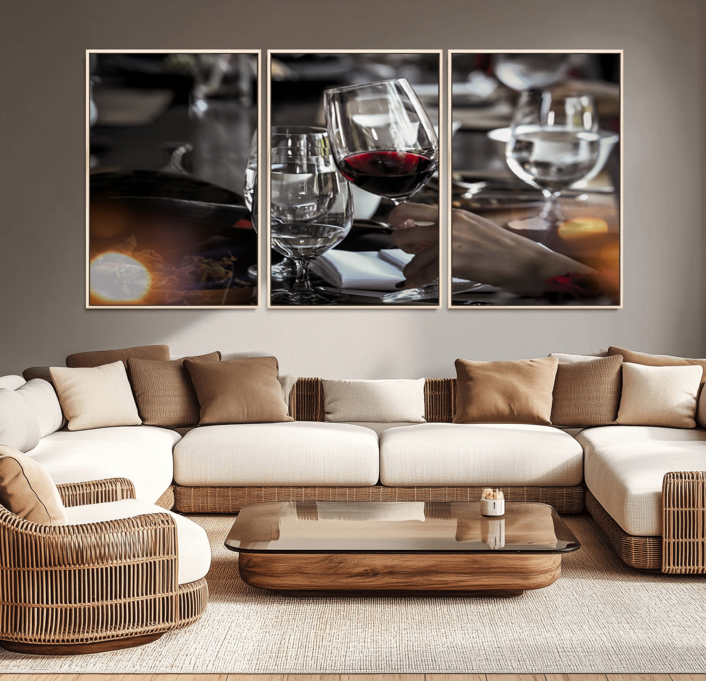 75513-MGV-CV-36X24-Elegant Wine Toast Wall Art – Close-Up Red Wine Glass at Dinner Table Canvas Print, Sophisticated Dining Room or Bar Decor