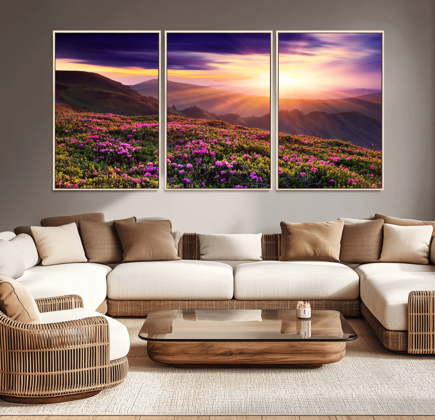 49741-MGV-CV-36X24-Mountain Sunrise Wall Art – Vibrant Floral Landscape Canvas Print, Nature Home Decor for Living Room, Bedroom Office or Cabin