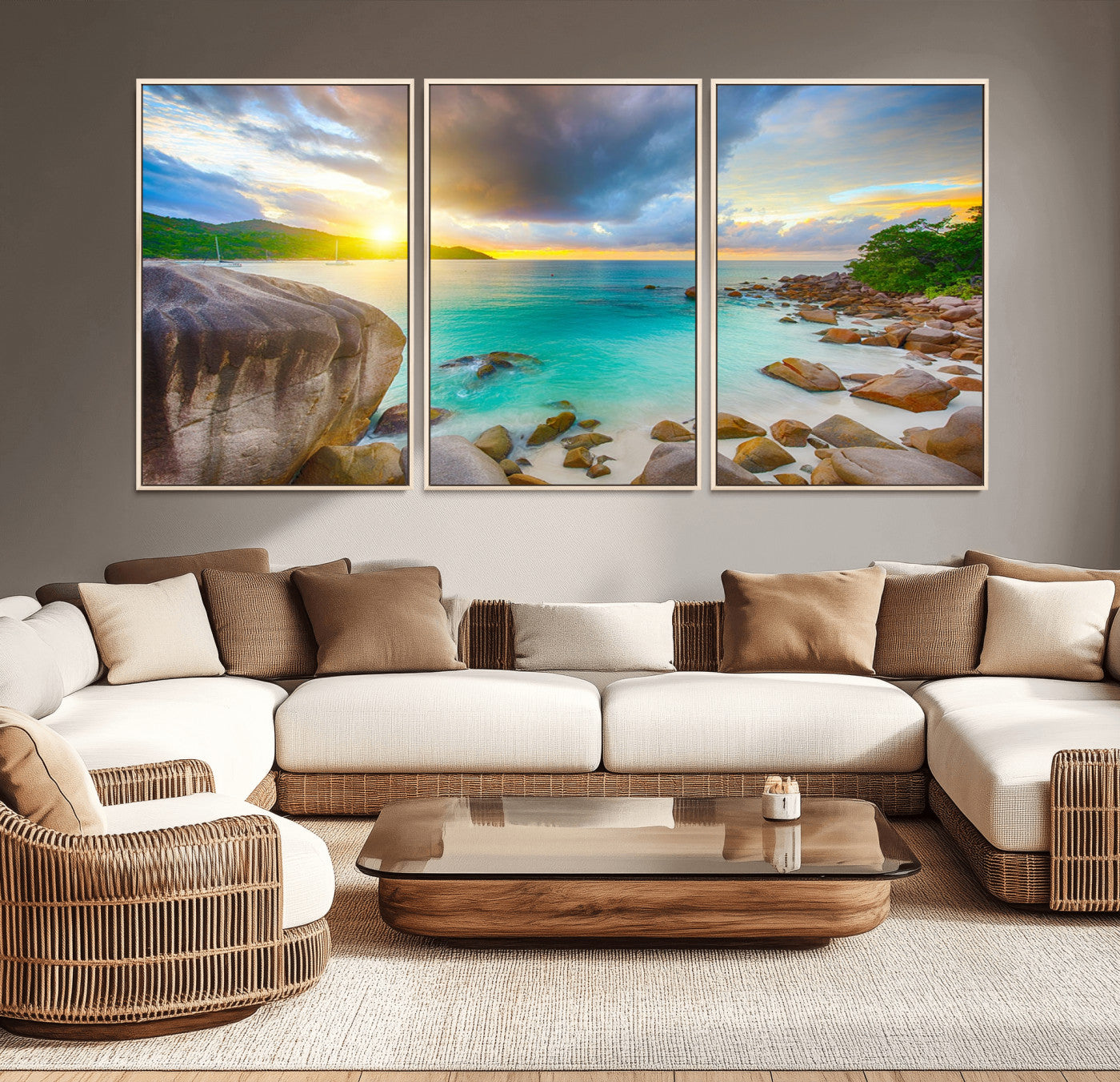 23769-MGV-CV-36X24-Tropical Beach Sunset Wall Art – Serene Ocean Canvas Print, Coastal Landscape Decor for Living Room, Bedroom or Office, Peaceful