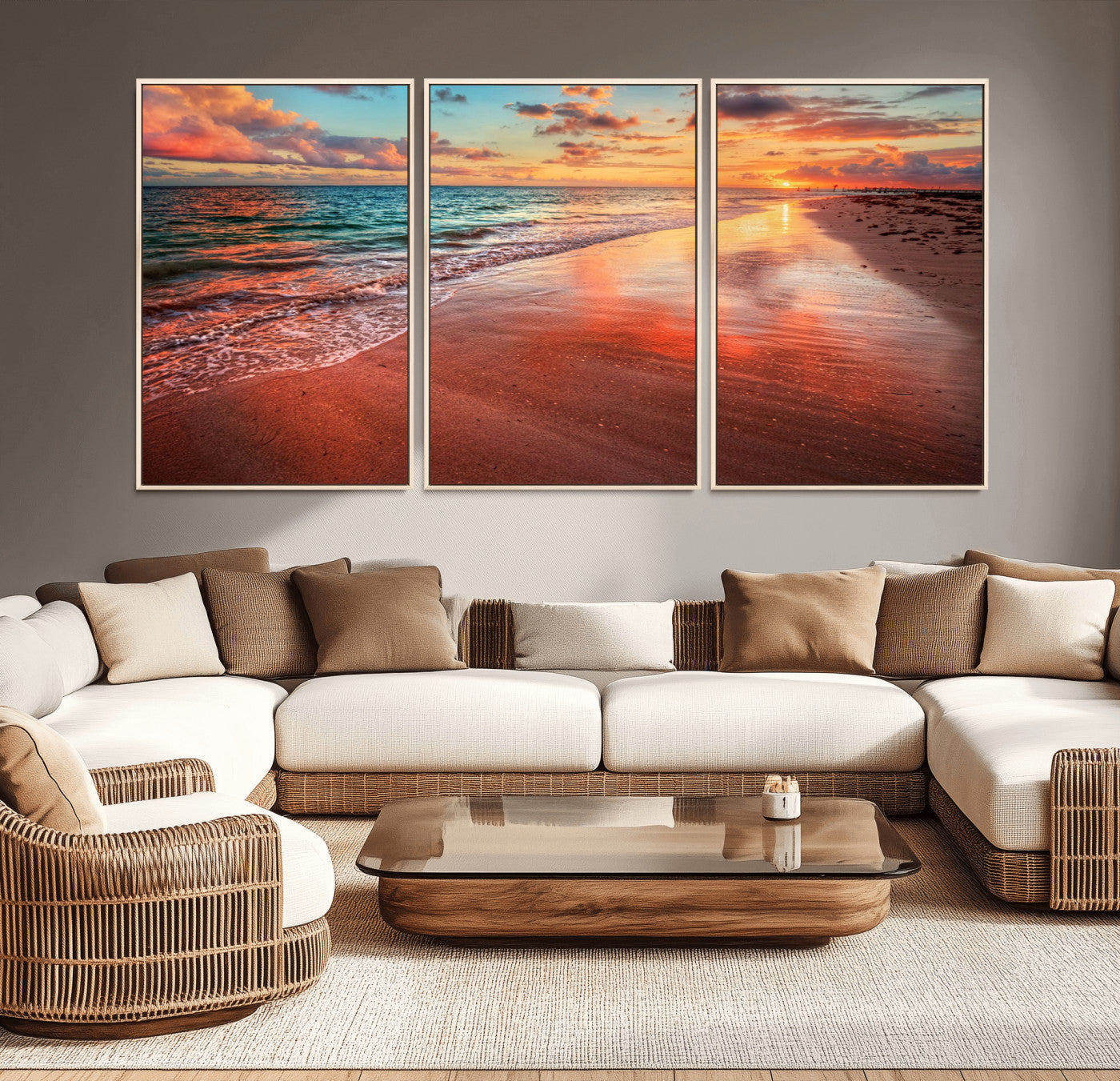 77723-MGV-CV-36X24-Sunset Beach Wall Art – Vibrant Ocean Waves and Golden Horizon Canvas Print, Coastal Seascape Photography Home Decor