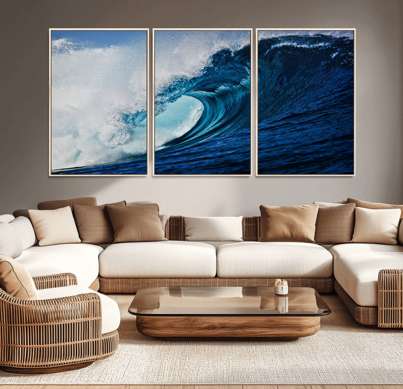 89502-MGV-CV-36X24-Powerful Ocean Wave Wall Art – Panoramic Blue Sea Wave Canvas Print, Coastal Surf Photography Artwork for Living Room, Bedroom, or