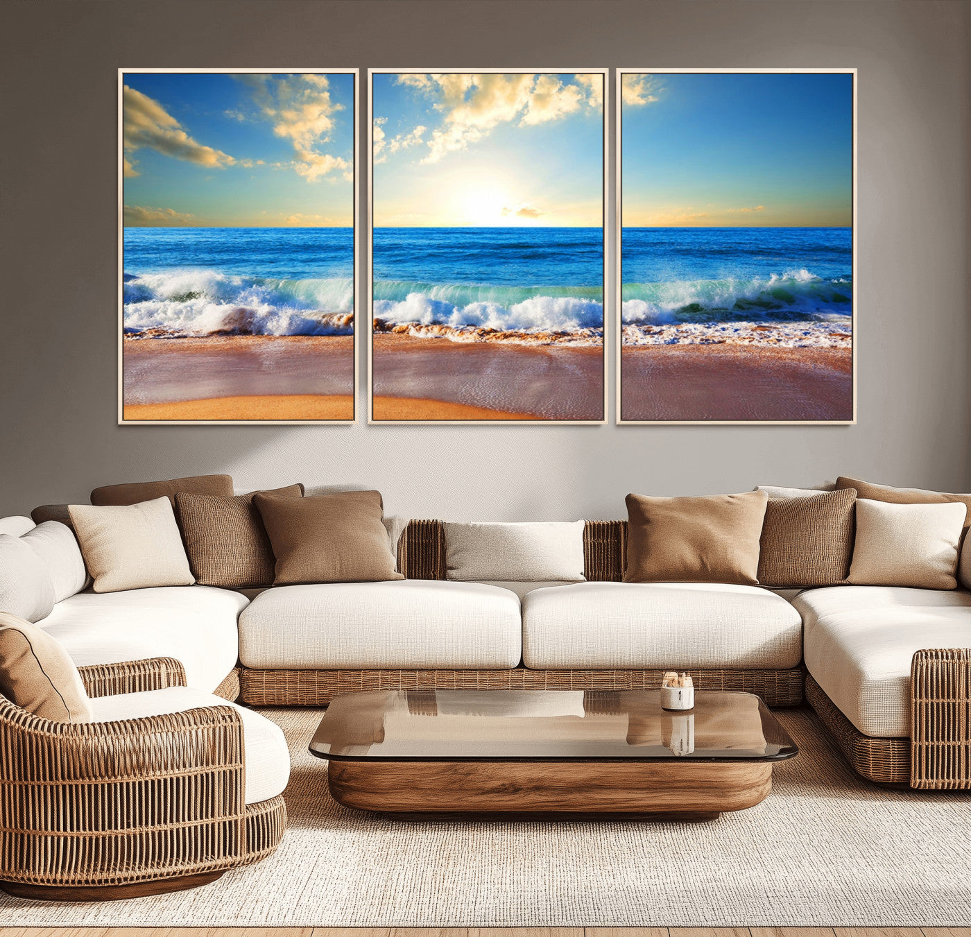 50522-MGV-CV-36X24-Ocean Sunrise Wall Art – Peaceful Beach Waves and Golden Horizon Canvas Print, Coastal Seascape Decor for Home or Office