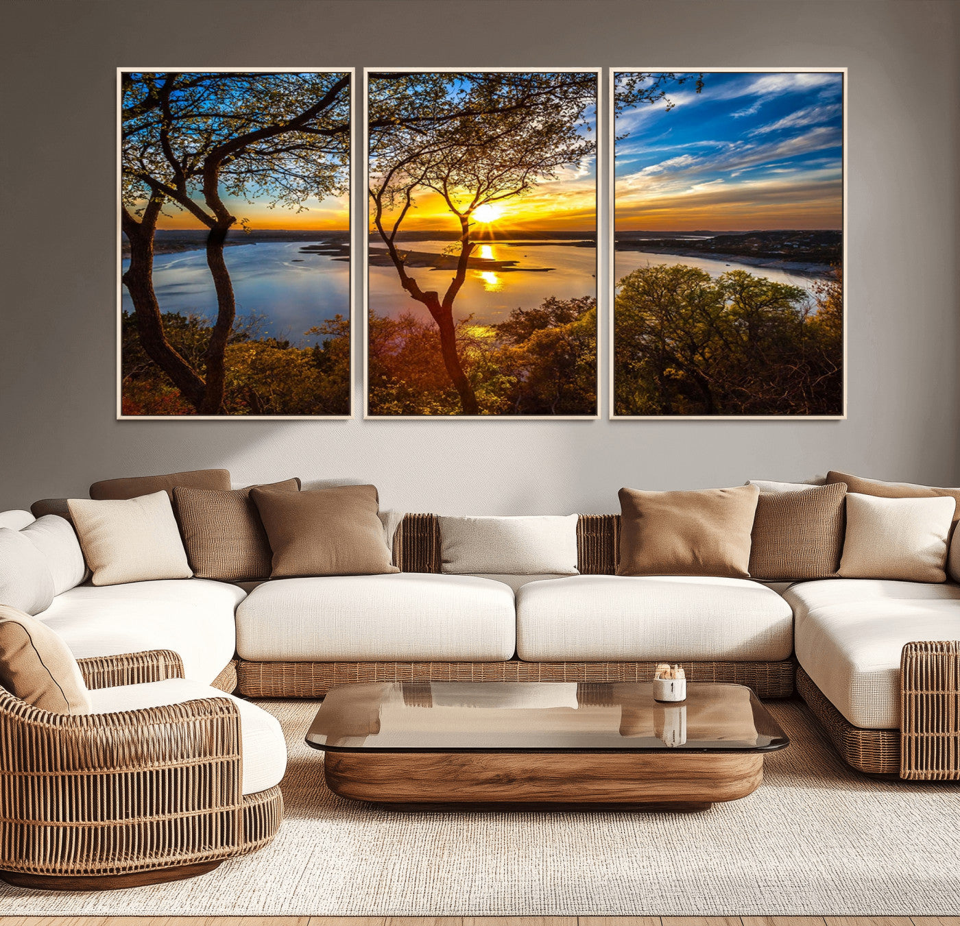 71863-MGV-CV-36X24-Lake Sunset Wall Art – Scenic Nature Canvas Print with Trees and Golden Sky, Serene Landscape Decor for Living Room, Bedroom or