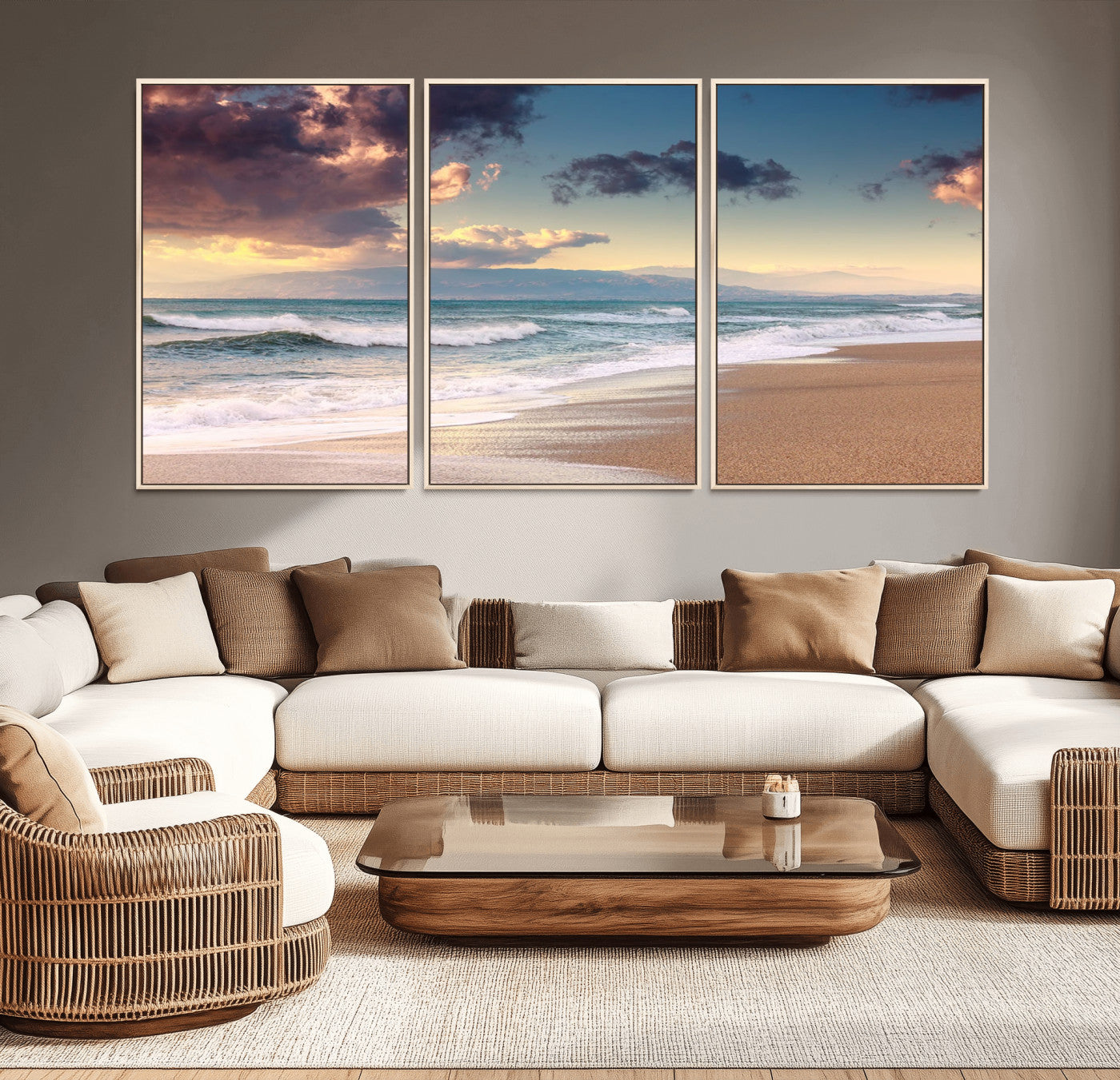 42253-MGV-CV-36X24-Serene Beach Waves Wall Art – Tranquil Ocean Horizon Canvas Print, Coastal Seascape Decor for Living Room or Office Wall