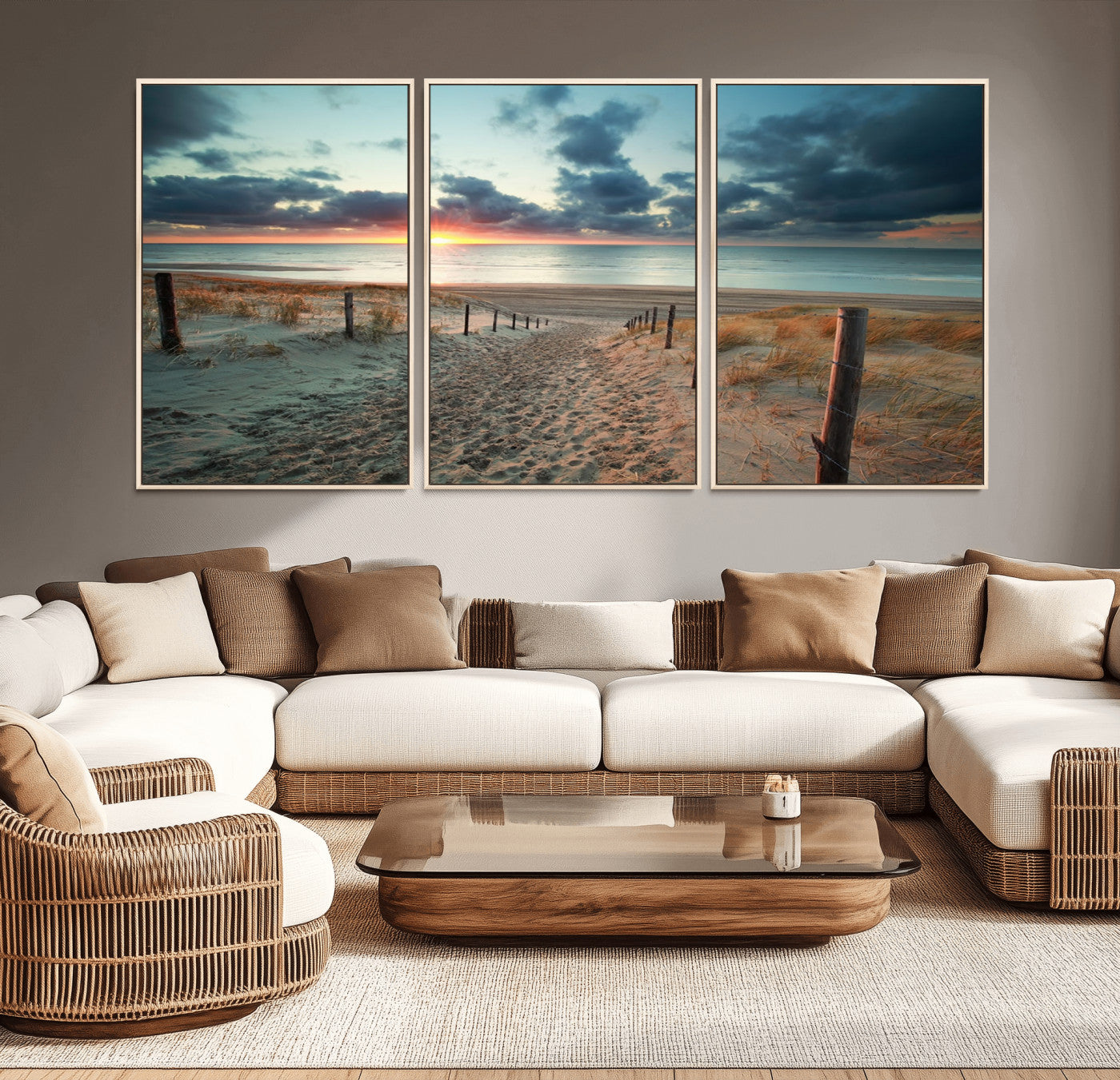 25788-MGV-CV-36X24-Sunset Beach Path Wall Art – Scenic Coastal Dunes and Ocean Canvas Print, Tranquil Seaside Landscape Decor for Living Room or