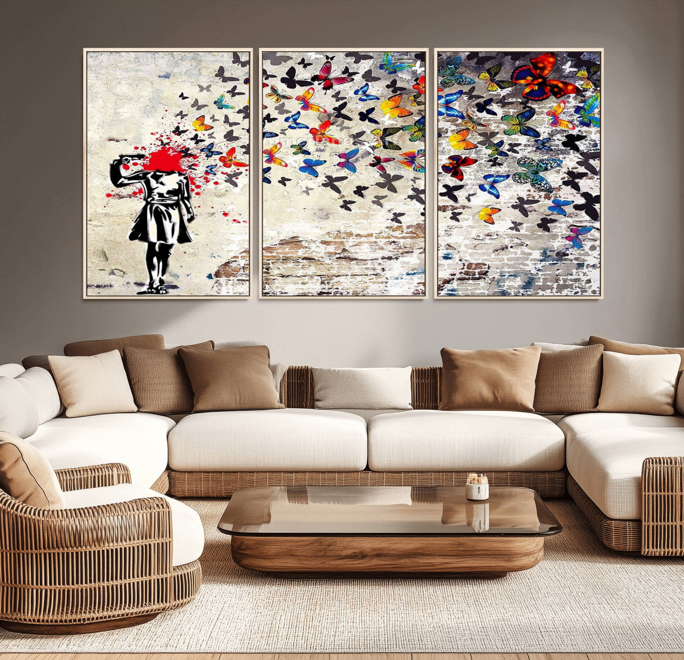 88654-MGV-CV-36X24-Butterfly Explosion Graffiti Wall Art – Street Art Canvas Print, Colorful Butterfly Spray Mural, Modern Abstract Urban Wall Decor