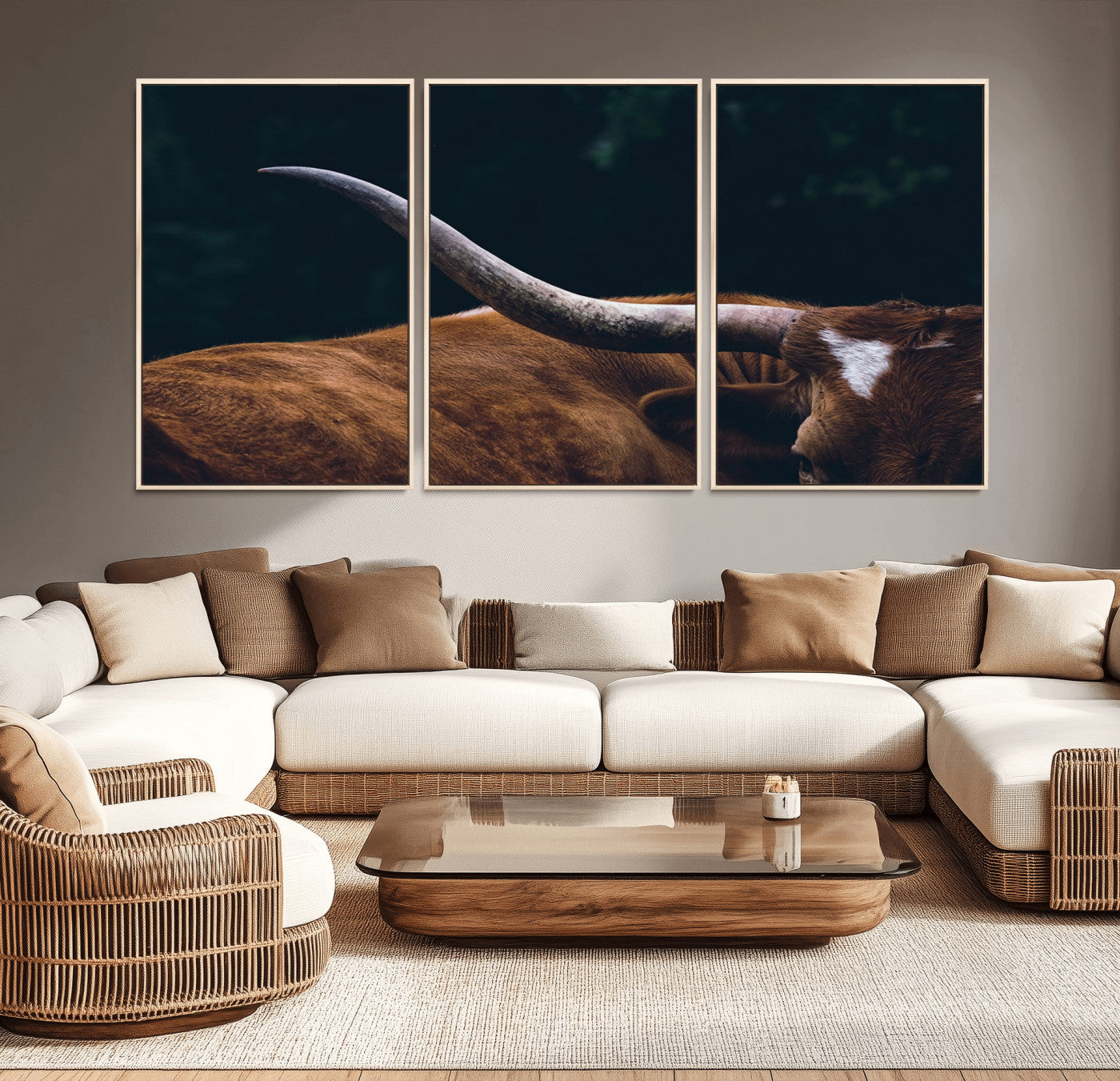 55197-MGV-CV-36X24-Texas Longhorn Wall Art – Rustic Western Bull Horn Canvas Print and Farmhouse Country Animal Decor for Living Room, Office or