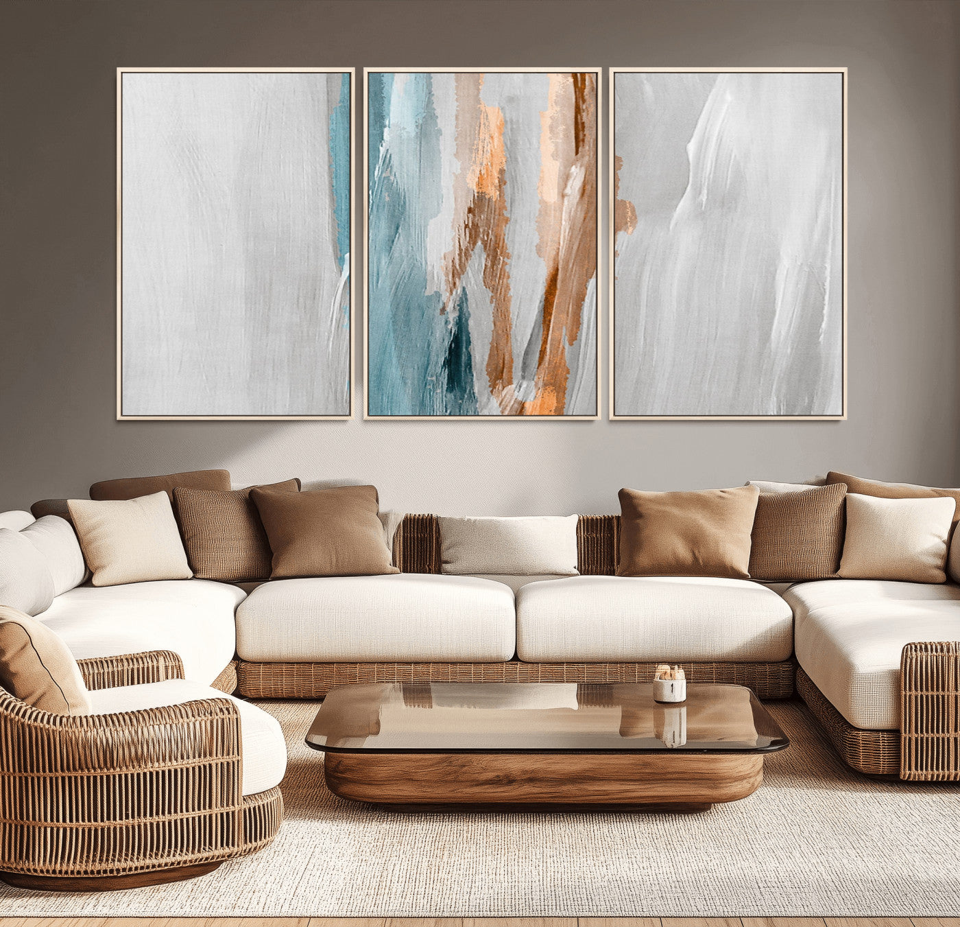 66154-MGV-CV-36X24-Abstract Brushstroke Wall Art – Modern Teal and Gold Canvas Print, Minimalist Contemporary Painting for Living Room, Bedroom, or