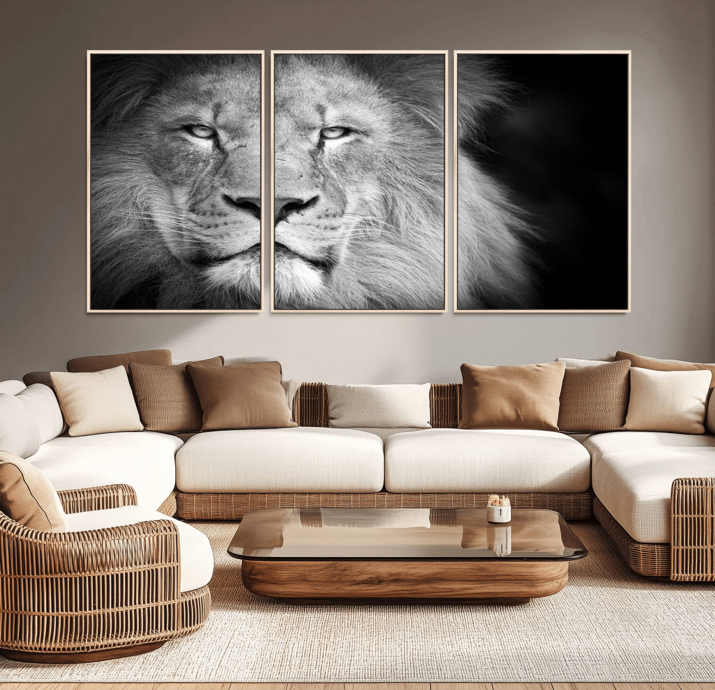 94453-MGV-CV-36X24-Lion Portrait Wall Art – Black and White King of the Jungle Canvas Print, Safari Wildlife Decor for Office, Bedroom, or Living
