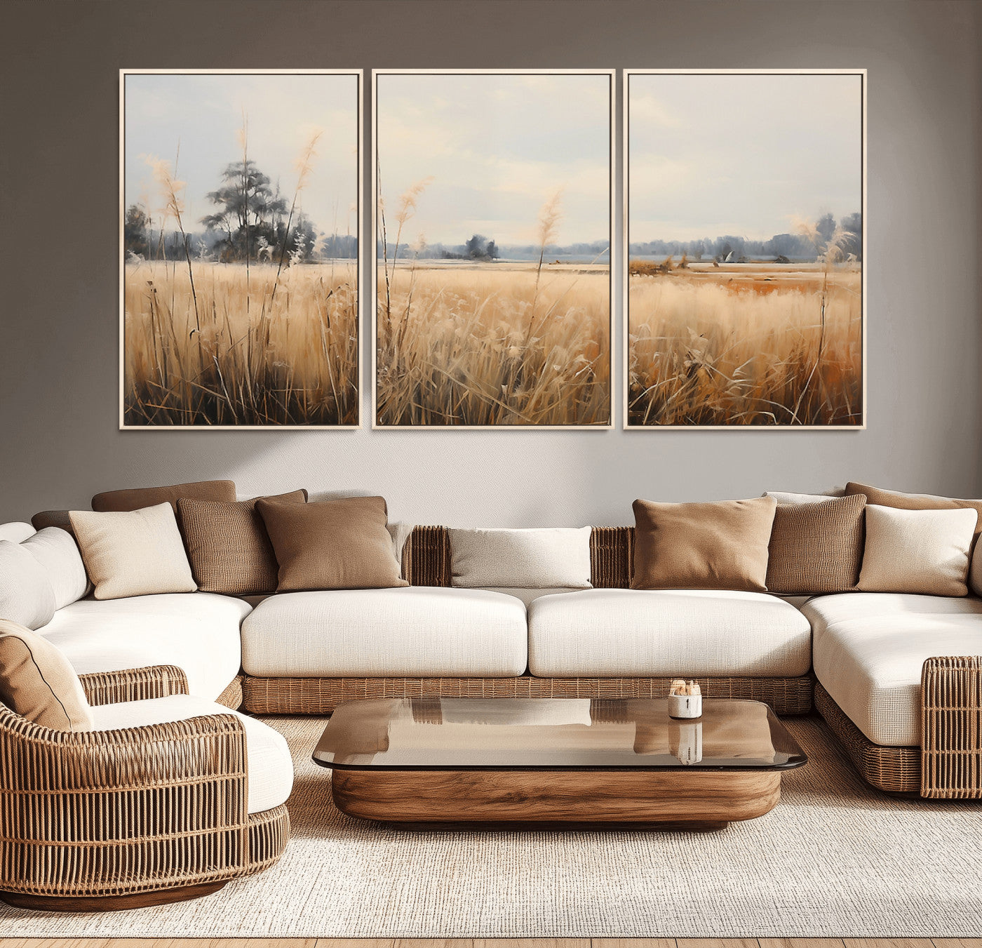 38193-MGV-CV-36X24-Golden Meadow Wall Art – Serene Grassland Landscape Canvas Print, Rustic Nature Decor for Bedroom, Living Room or Farmhouse