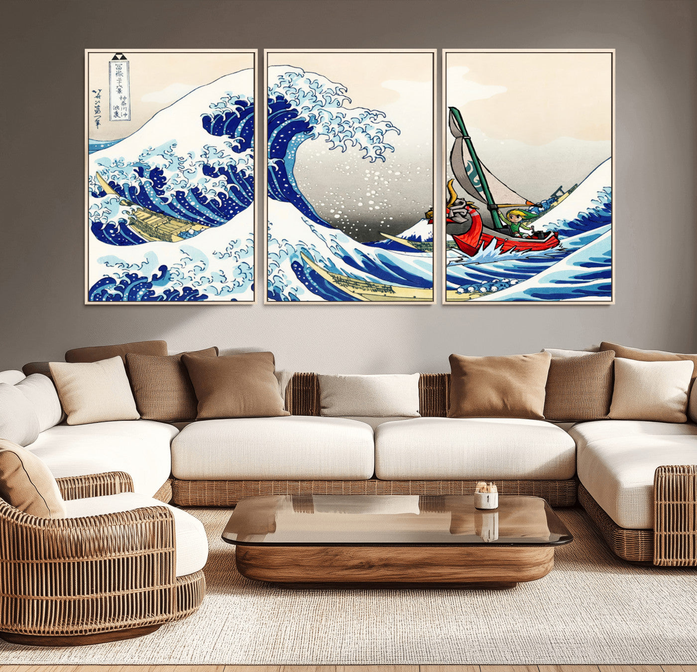 19450-MGV-CV-36X24-Great Wave Adventure Wall Art – Japanese Style Ocean Canvas Print, Fantasy Sailing Decor for Living Room, Bedroom or Office