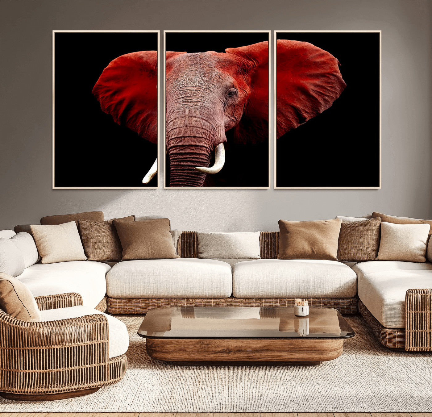 14788-MGV-CV-36X24-Red Elephant Wall Art – Bold Wildlife Canvas Print, African Safari Animal Decor for Living Room, Bedroom or Office