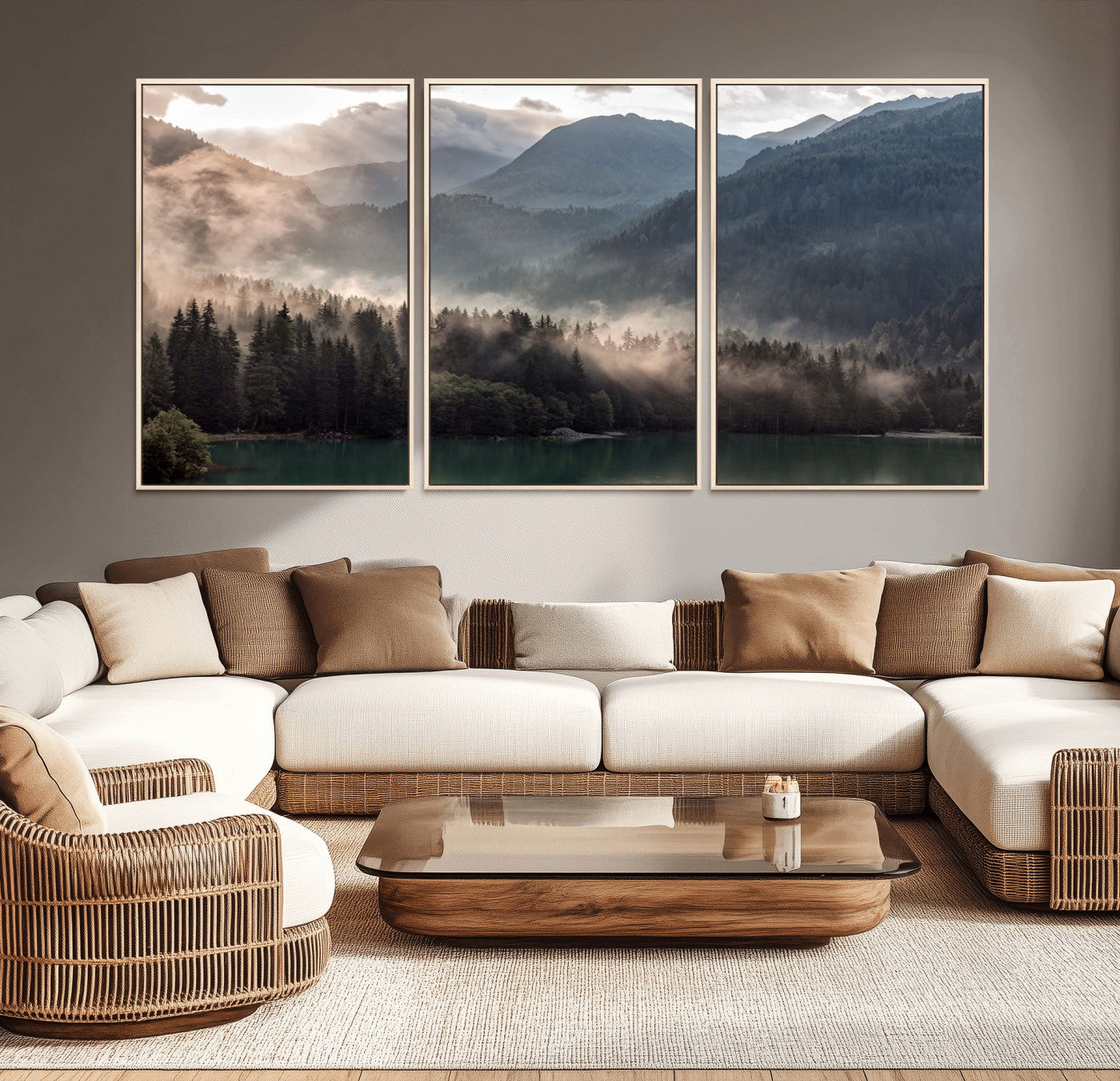 61116-MGV-CV-36X24-Misty Mountain Lake Wall Art – Tranquil Foggy Forest and Lake Canvas Print, Scenic Nature Landscape Decor for Living Room or