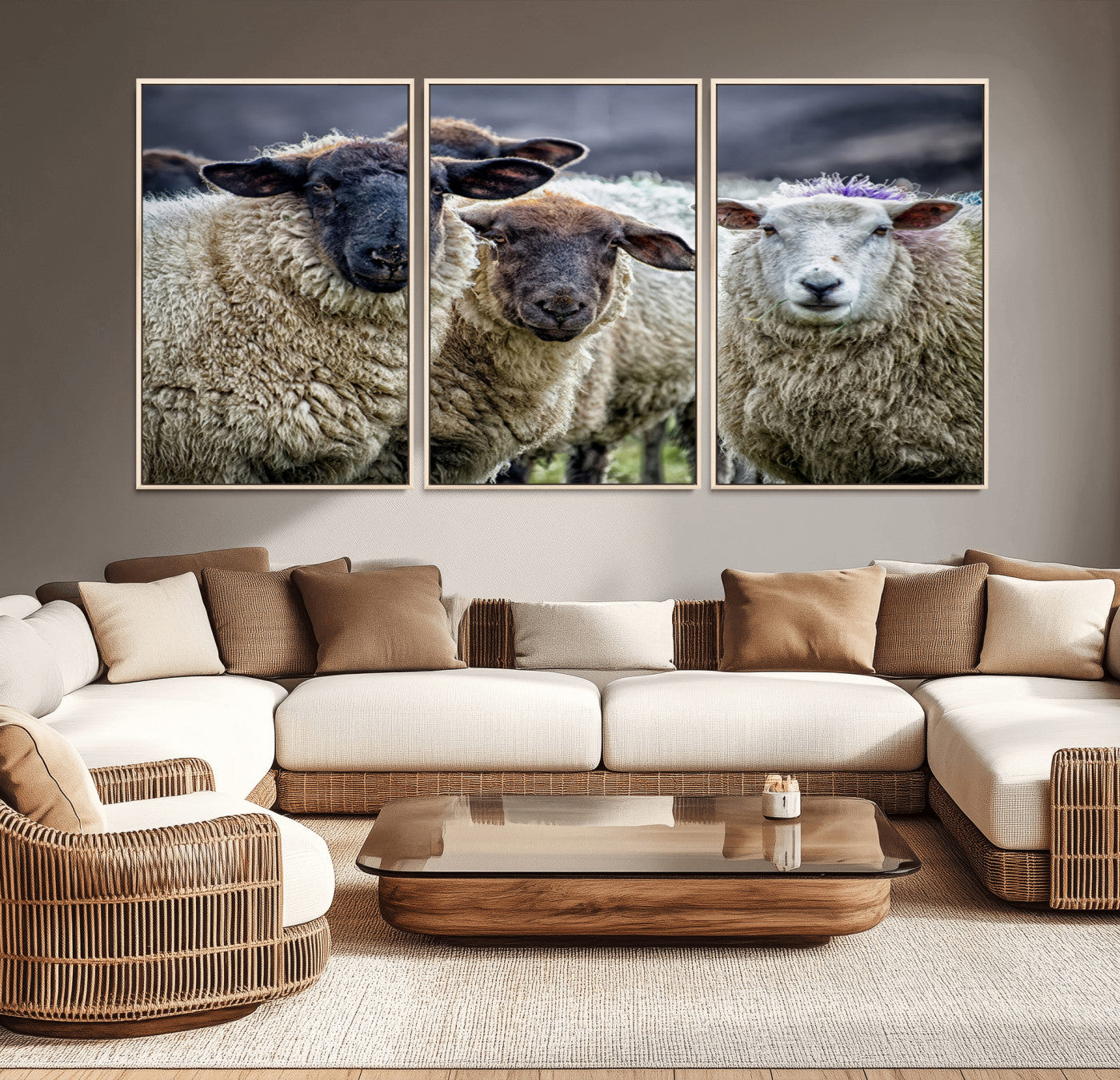 18418-MGV-CV-36X24-Sheep Wall Art Canvas Print, Framed Farmhouse Sheep Art Picture Print, Sheep Herd Perfect Rustic Farmhouse Decor Artwork