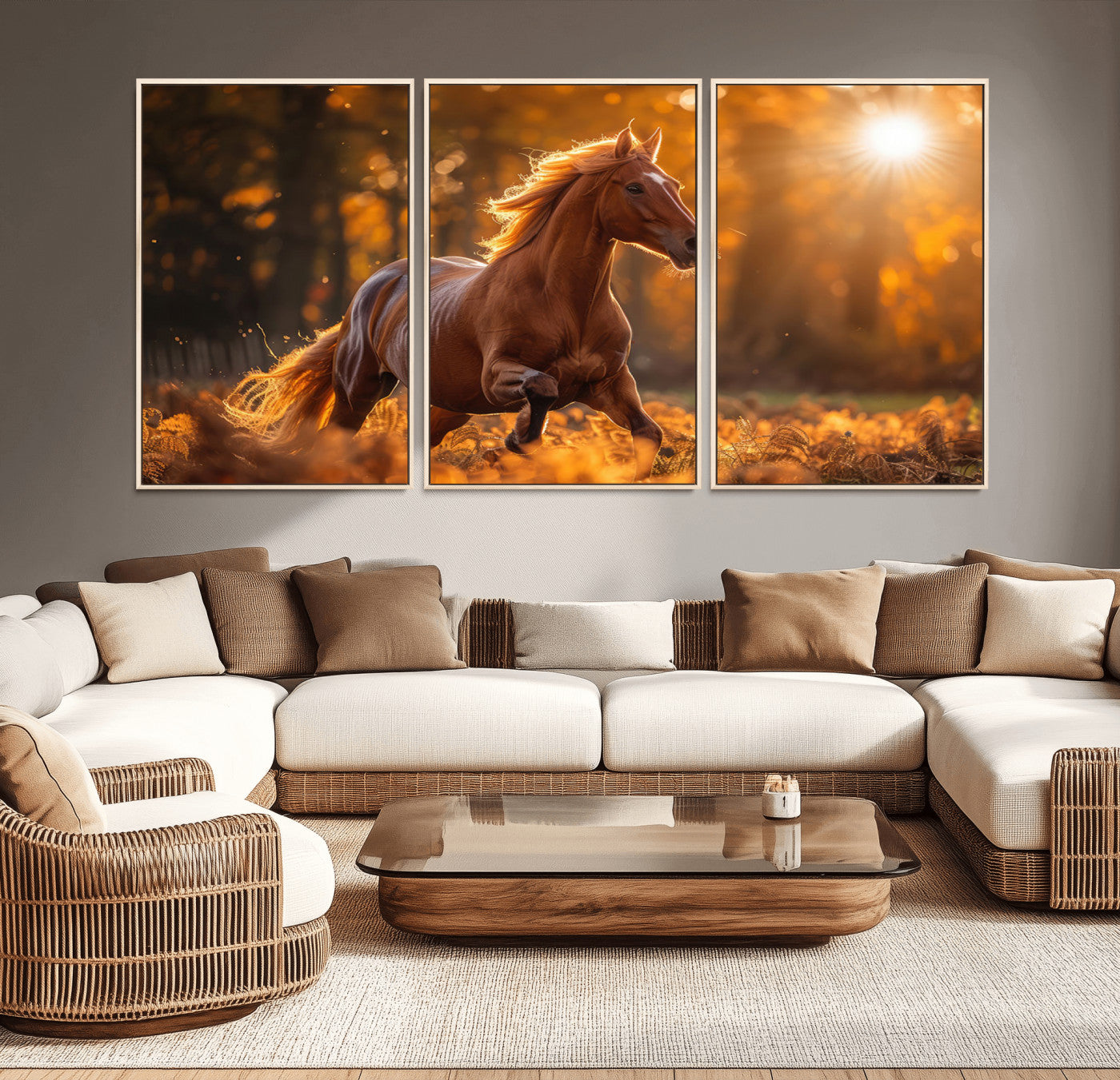 92144-MGV-CV-36X24-Sunset Horse Wall Art Canvas Print, Framed Horse Barn Art Picture Print, Majestic Horse Perfect Rustic Farmhouse Decor Artwork