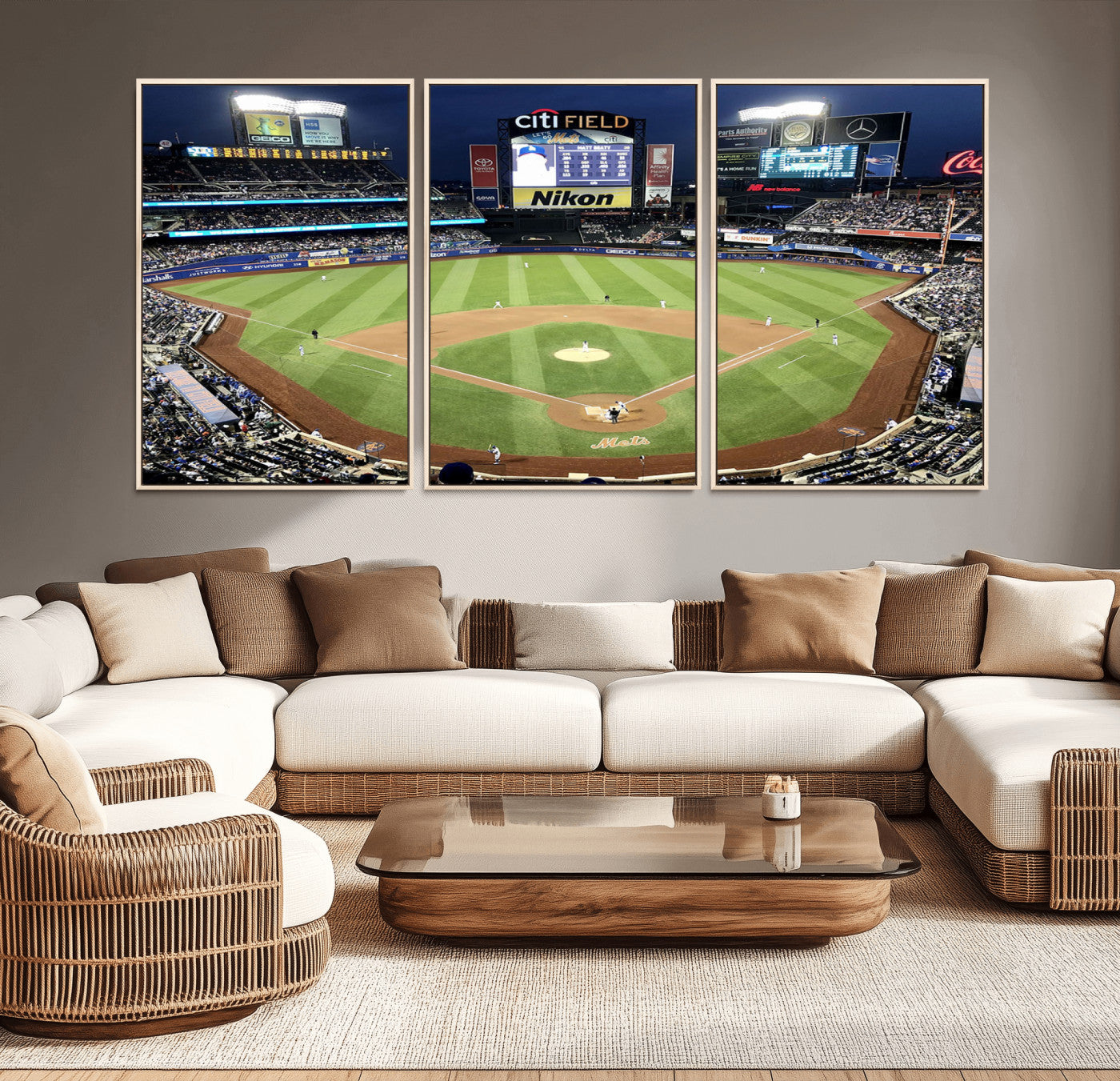 87666-MGV-CV-36X24-City Field Stadium Wall Art Canvas Print, Framed New York Stadium Art Picture Print, Citi Field Stadium Perfect Sport Room Decor