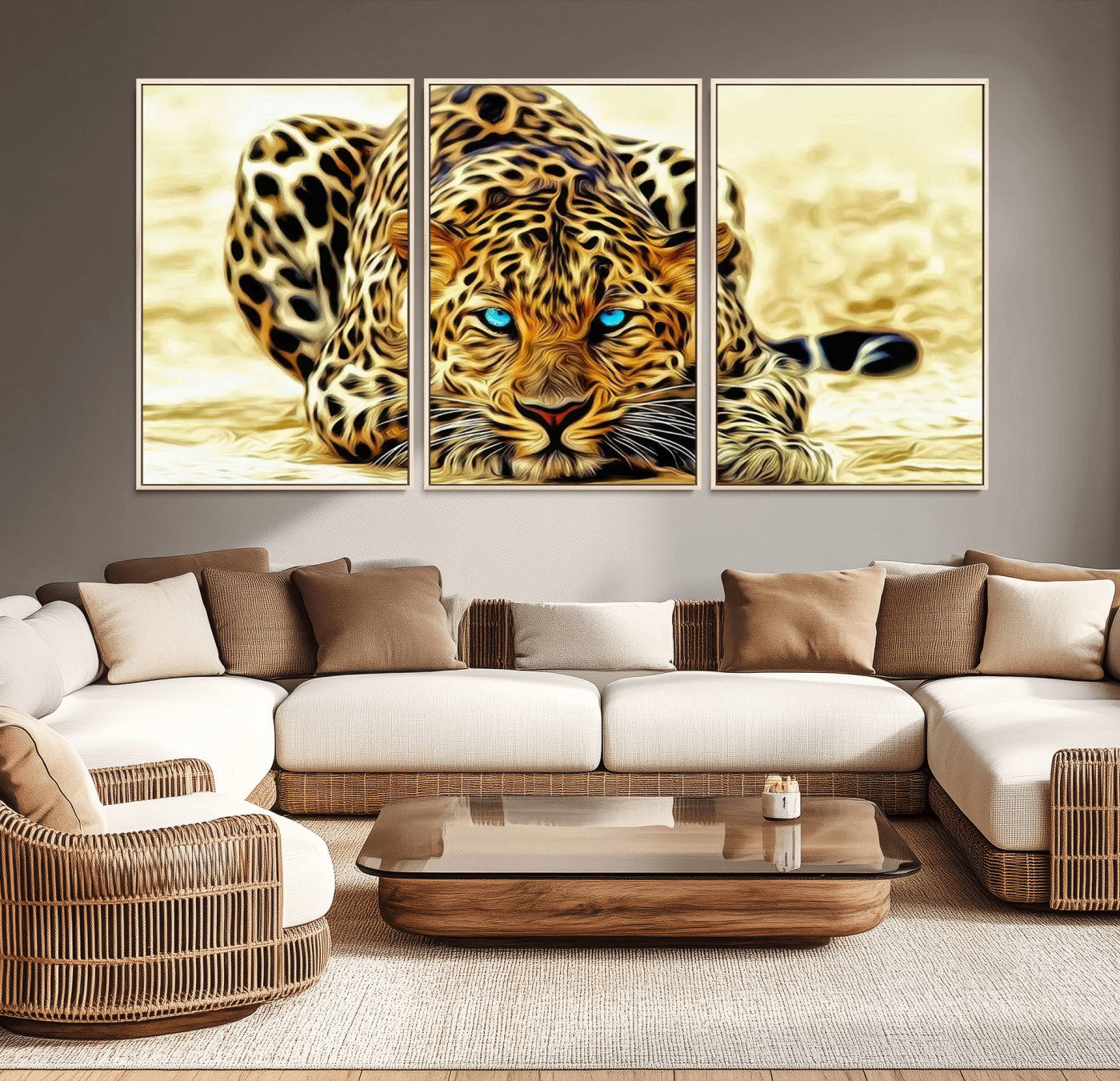 45281-MGV-CV-36X24-Blue Eye Leopard Wall Art Canvas Print, Framed Leopard Painting Art Picture Print, Big Cat Perfect Safari Wildlife Decor Artwork