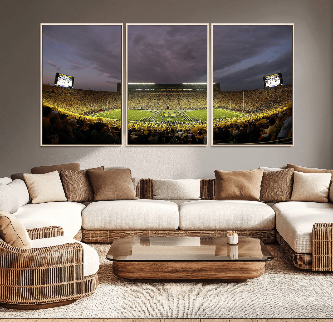 72404-MGV-CV-36X24-Michigan Wolverine Stadium Wall Art Canvas Print, Framed Michigan Stadium Art Picture Print, Football Stadium Perfect Sport Room