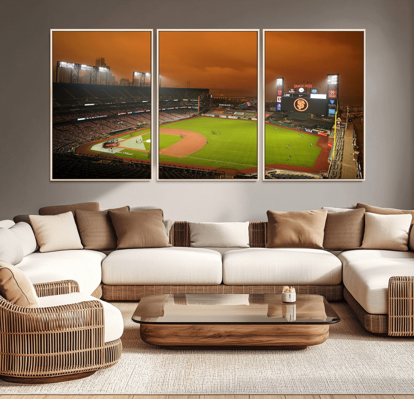 31315-MGV-CV-36X24-Oracle Park Stadium Wall Art Canvas Print, Framed California Stadium Art Picture Print, Oracle Park Field Perfect Sport Room Decor