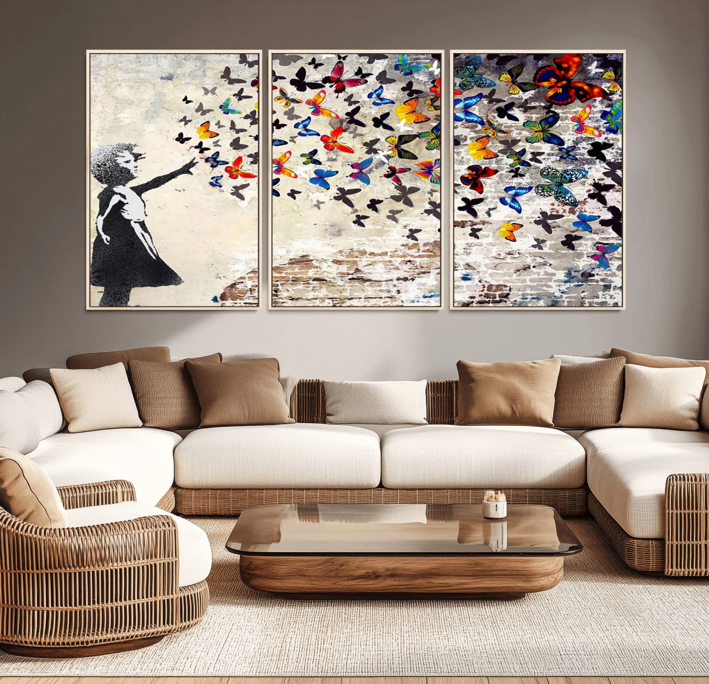 97895-MGV-CV-36X24-Girl with Butterflies Wall Art – Colorful Street Art Style Canvas Print, Modern Graffiti-Inspired Butterfly Artwork for Living