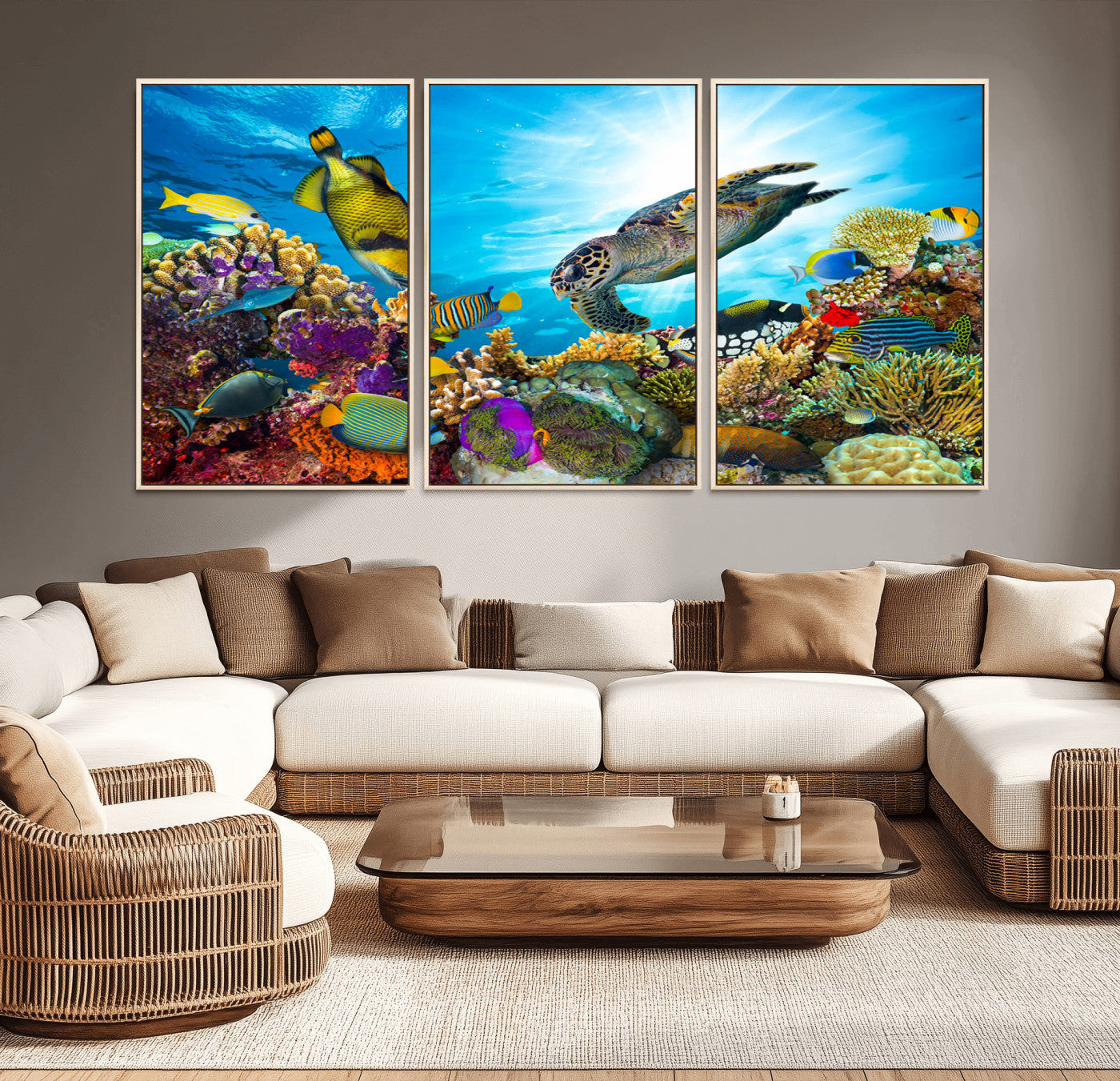 44772-MGV-CV-36X24-Underwater Sea Turtle Wall Art – Vibrant Coral Reef and Tropical Fish Canvas Print, Ocean Marine Life Decor for Living Room,