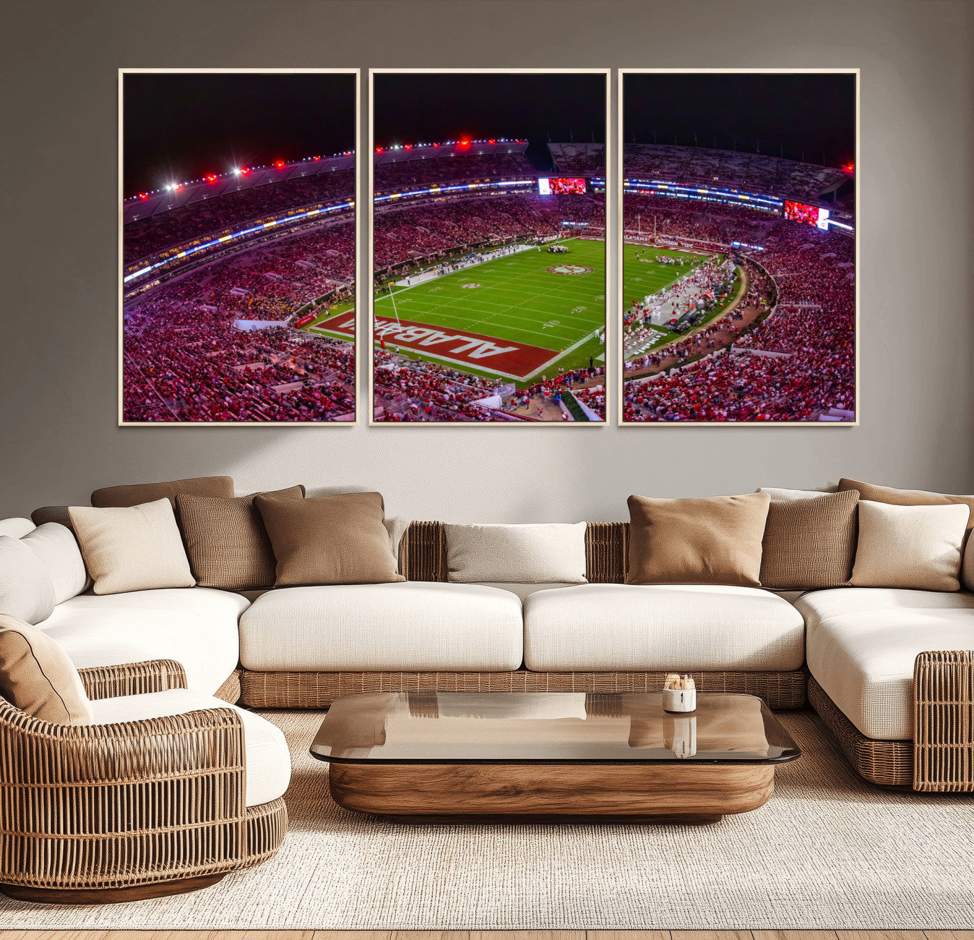 11343-MGV-CV-36X24-Bryant-Denny Stadium Wall Art – Panoramic Alabama Crimson Tide Football Field Canvas Print, Game Day Decor for Office, Man Cave or