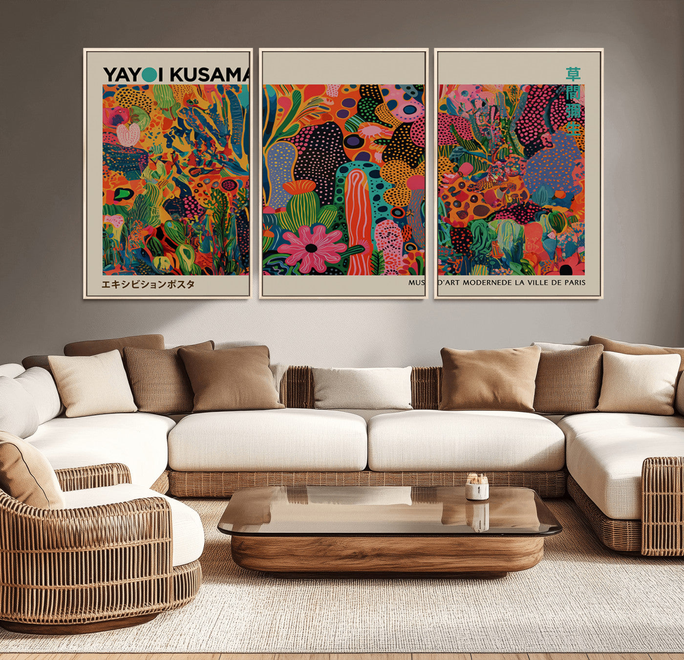 40791-MGV-CV-36X24-Kusama Inspired Wall Art – Vibrant Abstract Floral Jungle Canvas Print, Bold Pop Art Botanical Decor for Living Room, Bedroom, or