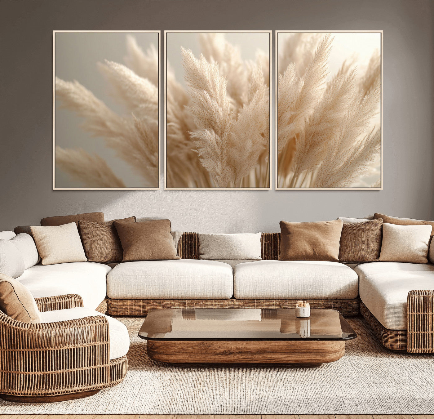 50300-MGV-CV-36X24-Pampas Grass Wall Art Canvas Print, Framed Minimalist Pampas Grass Art Picture Print, Beige Pampas Grass Perfect Minimalist Boho