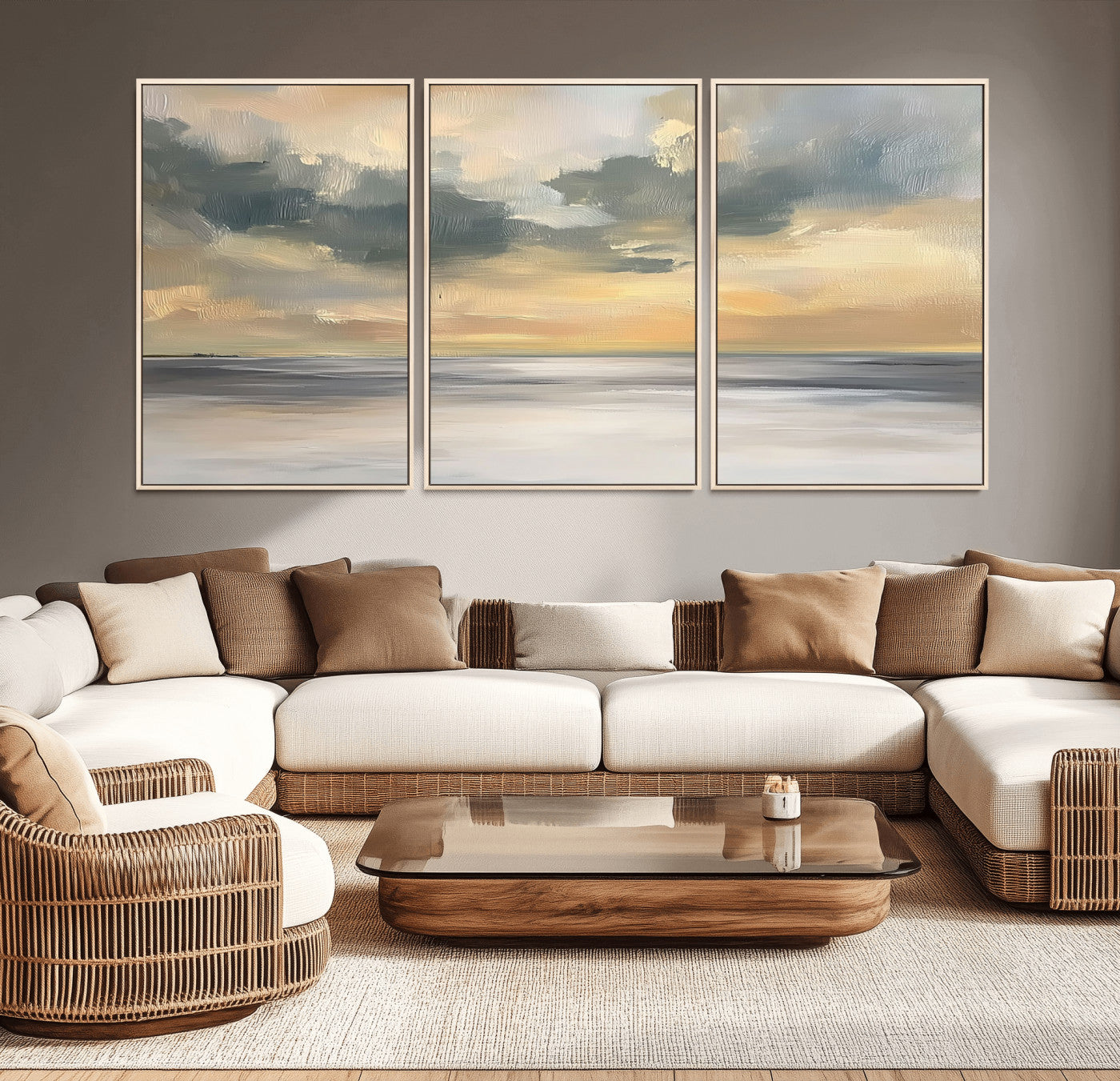 45544-MGV-CV-36X24-Ocean Sunset Wall Art – Serene Seascape Canvas Print with Golden Sky and Calm Water, Coastal Beach Artwork for Living Room,