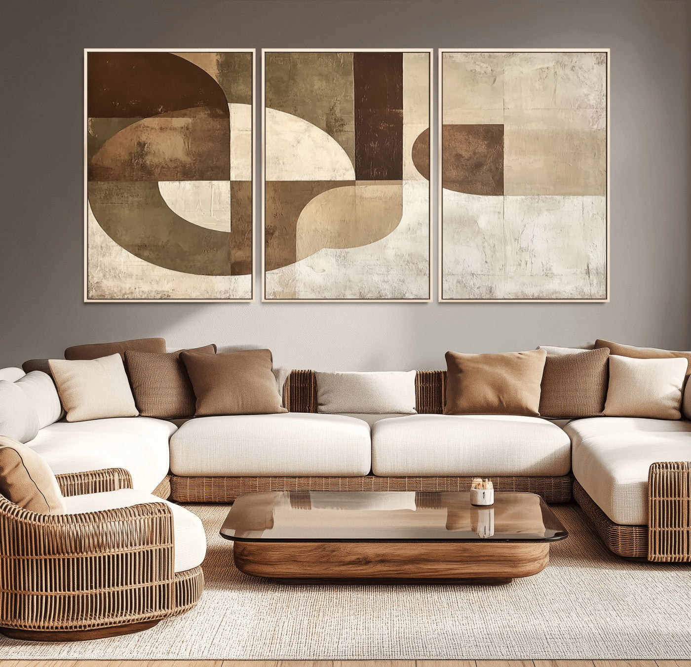 59767-MGV-CV-36X24-Abstract Geometric Shapes Wall Art – Modern Minimalist Canvas Print, Neutral Brown Beige Tan Artwork for Living Room, Bedroom,