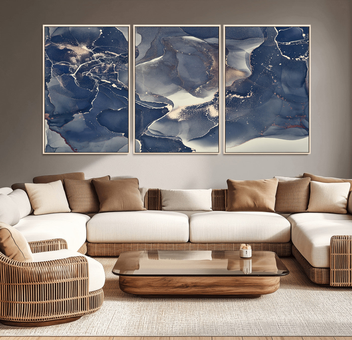 28282-MGV-CV-36X24-Blue Abstract Wall Art – Modern Ink Swirl Canvas Print, Contemporary Navy and Gold Painting for Living Room, Bedroom, Office or