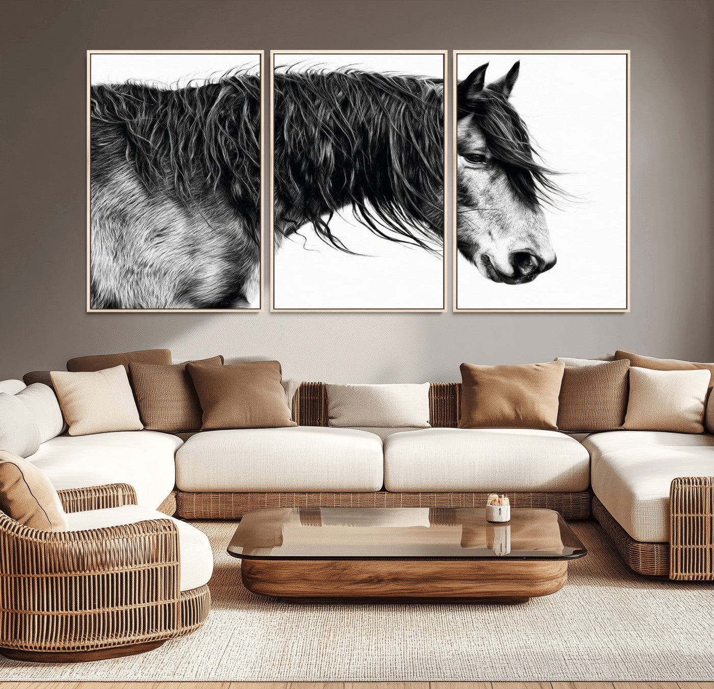 57694-MGV-CV-36X24-Horse Portrait Wall Art – Black and White Canvas Print with Detailed Stallion Profile, Rustic Farmhouse Equestrian Artwork for