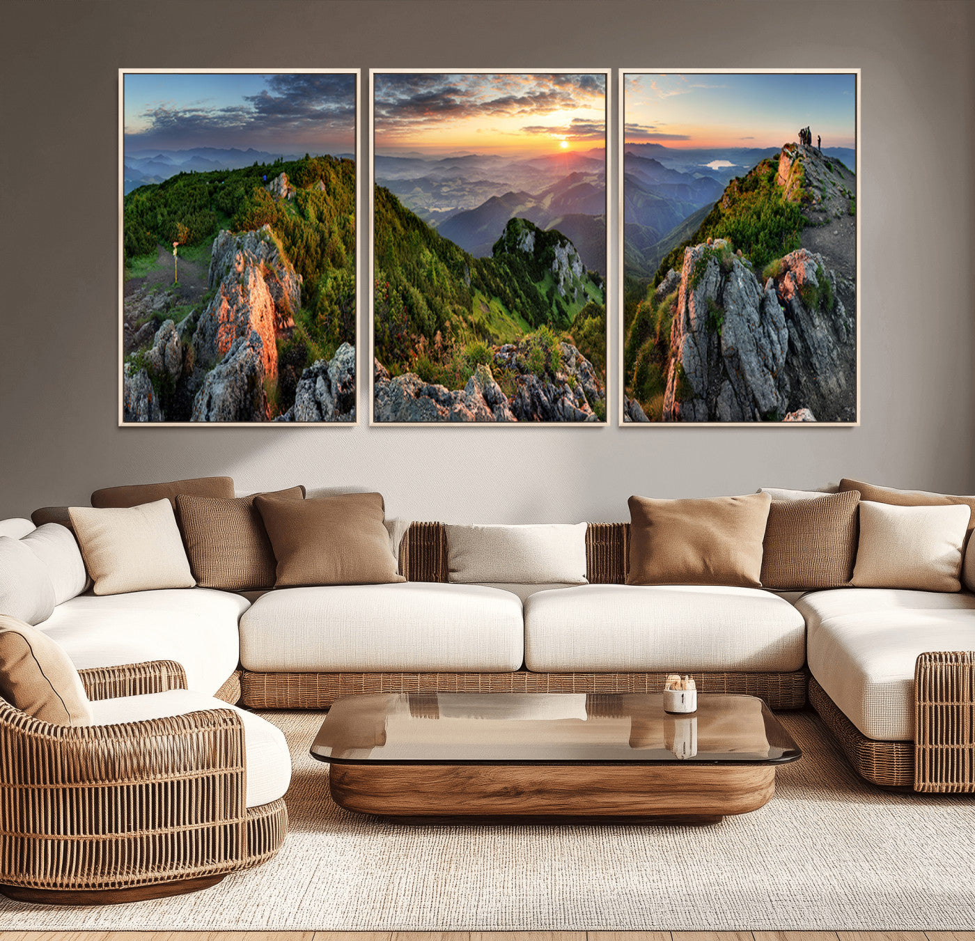 51582565-MGV-CV-36X24-Mountain Sunrise Panorama Wall Art – Scenic Landscape Canvas Print, Hiking Adventure Nature Photography, Large Mountain Range Wall