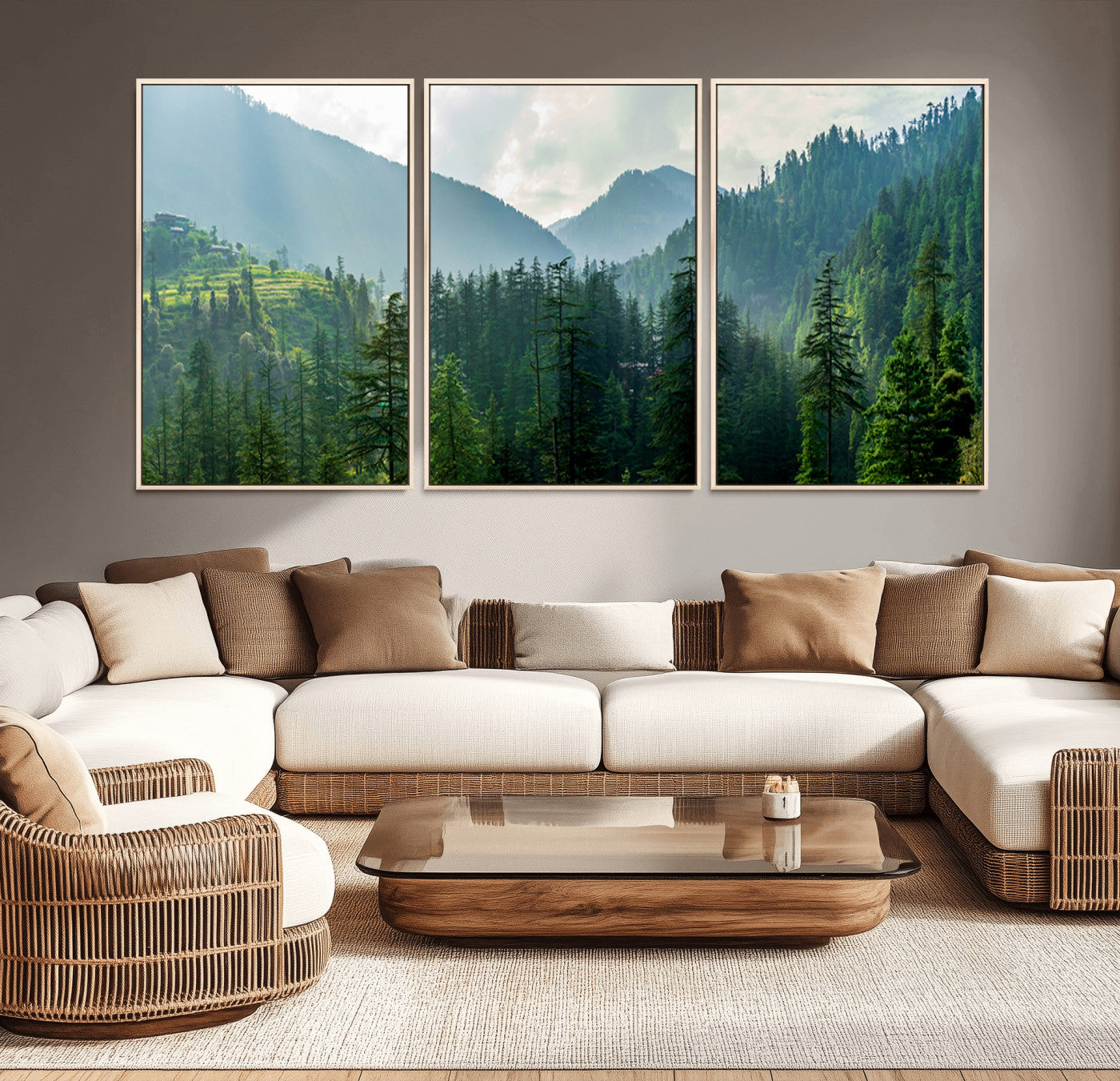 83417191-MGV-CV-36X24-Misty Mountain Forest Wall Art – Pine Tree Landscape Canvas Print, Nature Photography Panorama, Tranquil Green Forest Décor for