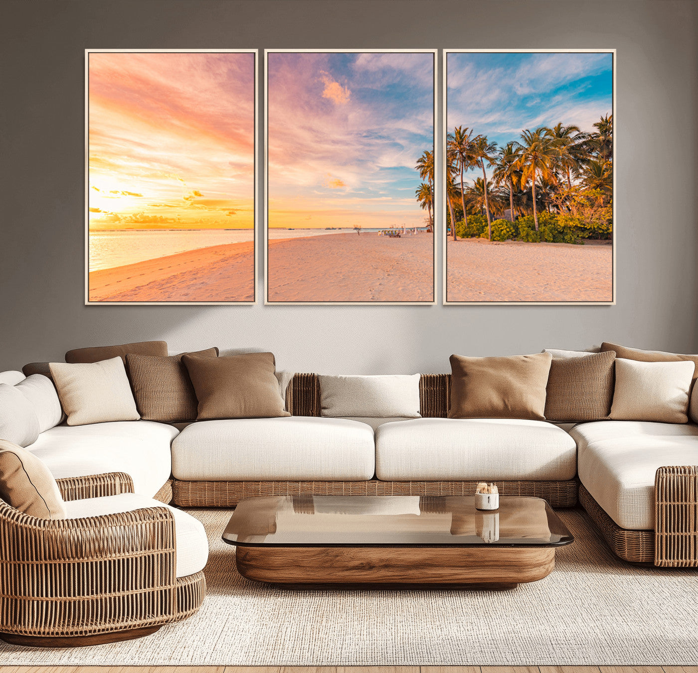 41542880-MGV-CV-36X24-Tropical Beach Wall Art Canvas Print, Framed Palm Trees Art Picture Print, Sunset Shore Perfect Tropical Coastal Decor Artwork