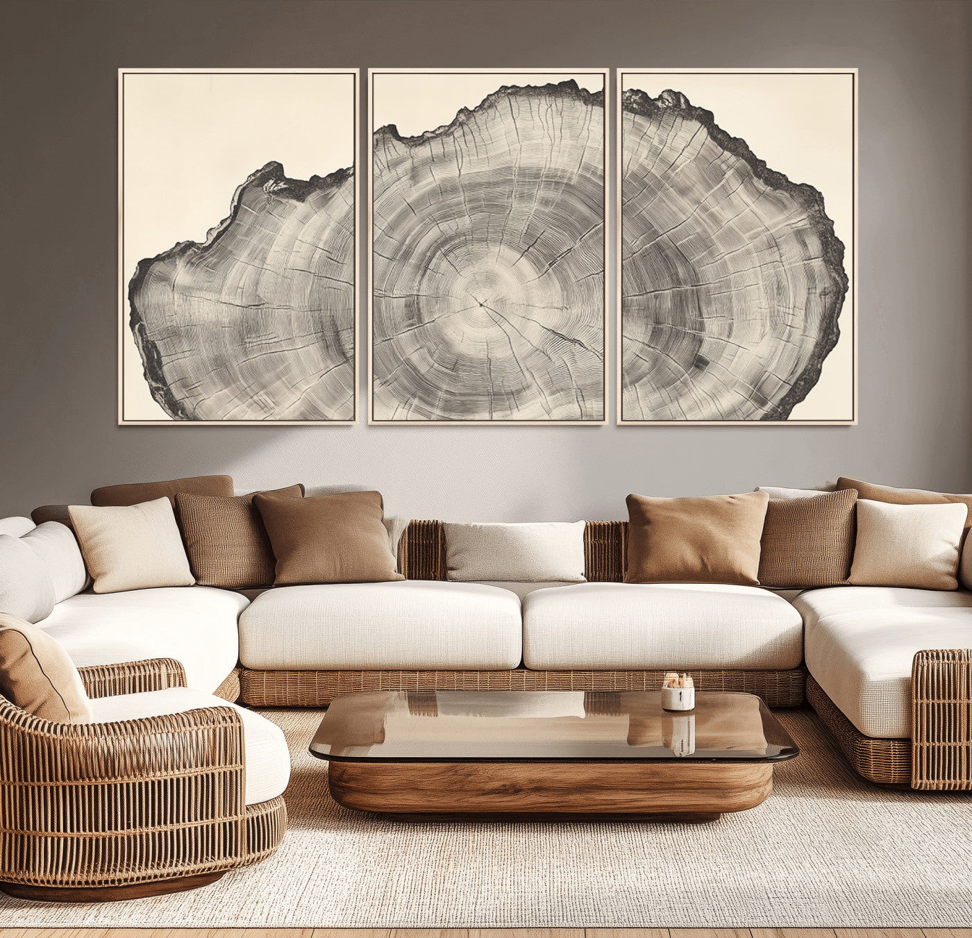 98921313-MGV-CV-36X24-Tree Ring Wall Art Canvas Print, Framed Wood Slice Art Picture Print, Minimalist Wood Perfect Rustic Academic Decor Artwork