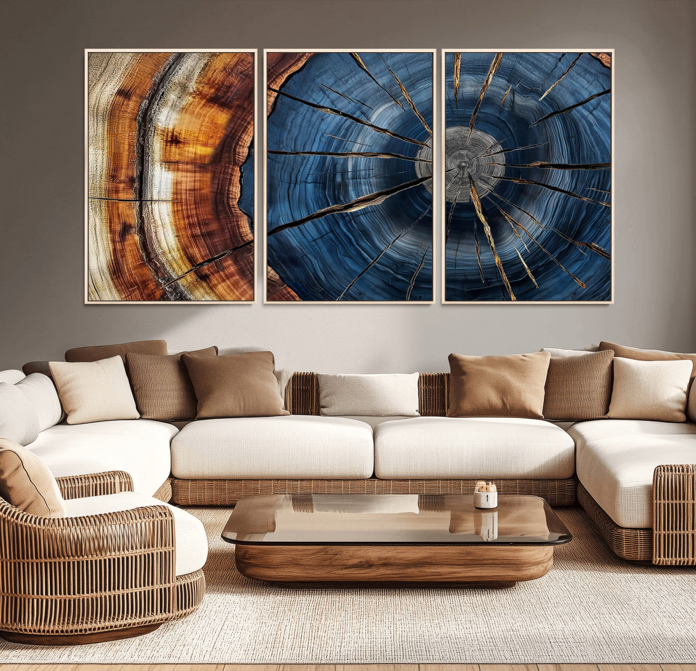 45268471-MGV-CV-36X24-Rustic Tree Ring Wall Art – Natural Wood Texture Canvas Print, Abstract Tree Stump Farmhouse Decor for Log Cabin, Wooden House or