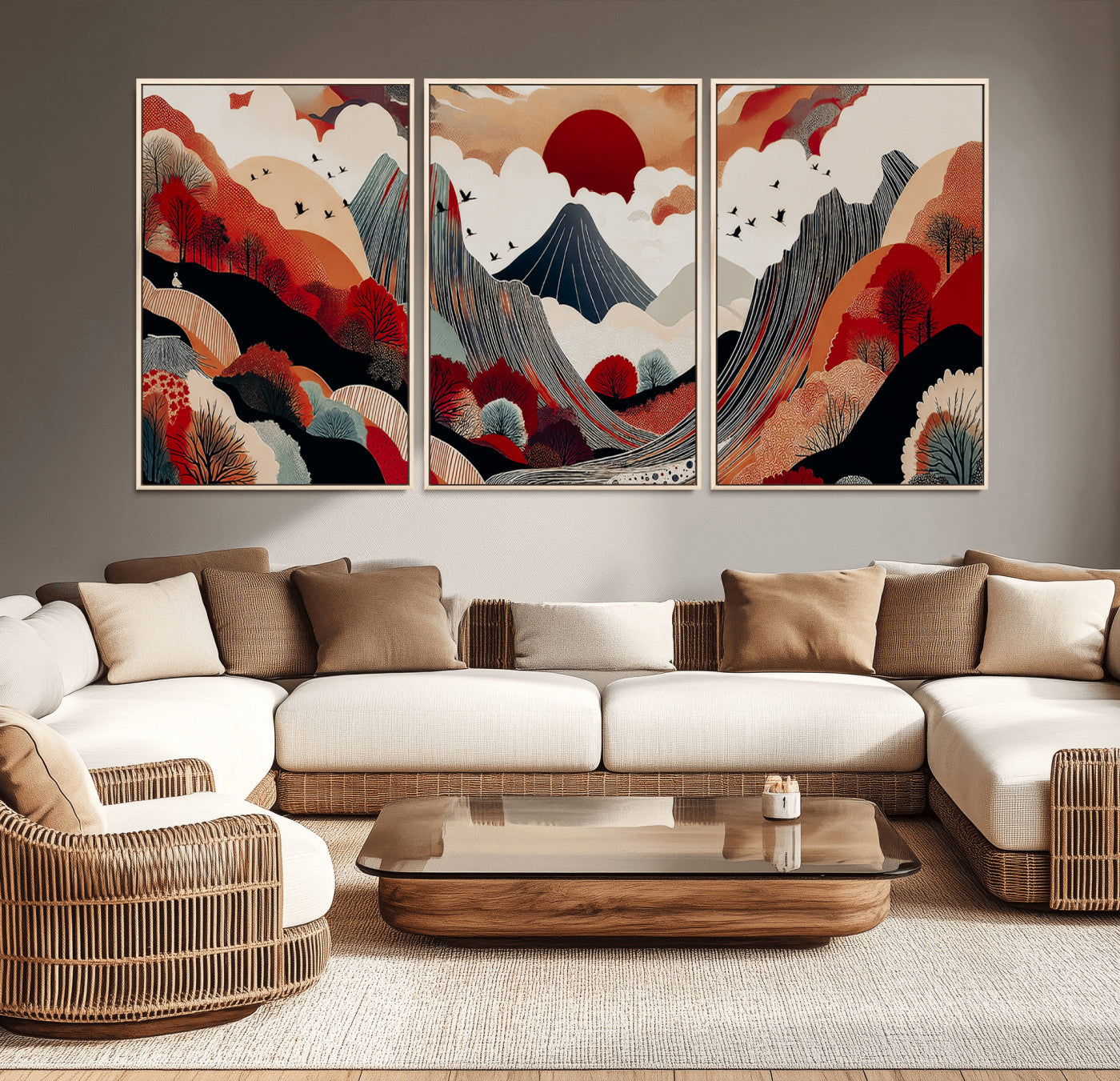 59495752-MGV-CV-36X24-Abstract Mountain Wall Art Canvas Print, Framed Vibrant Landscape Art Picture Print, Nature Drawing Perfect Contemporary